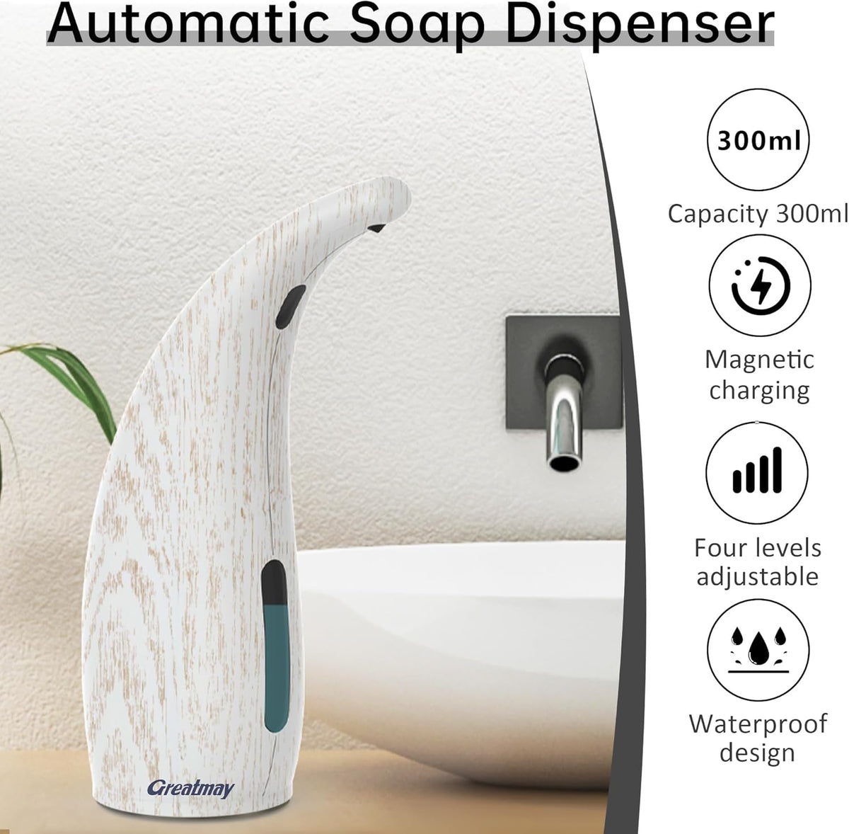 Adjustable Automatic Soap Dispenser Touchless, 4 Adjustable Levels Touchless Sensor Liquid Soap