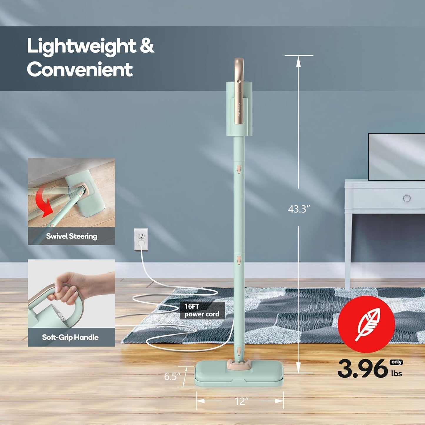 Newbealer Steam Mop & Detachable Handheld Cleaner, 250ml 1200W Powerful Floor Steamer, 3 Adjustable