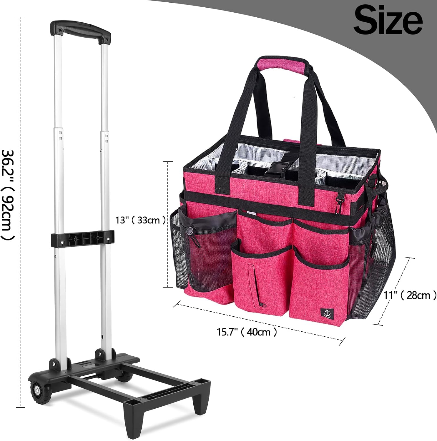Extra Large Rolling Cleaning Caddy Bag with Detachable, Foldable Trolley Portable Cleaning Cart for