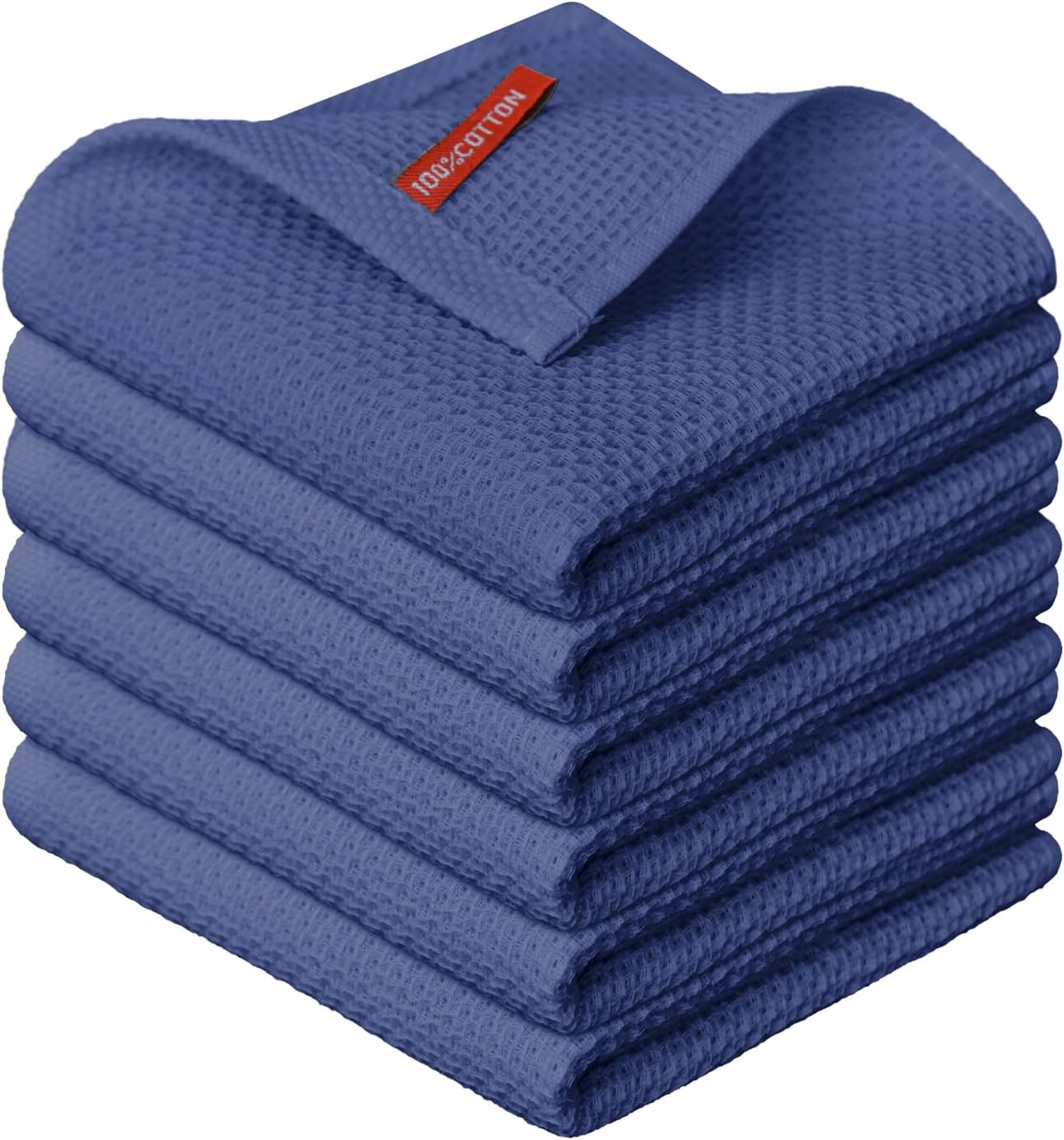 Artoid Mode 100% Cotton Navy Blue Waffle Weave Kitchen Dish Cloths, 12x12 Inch Ultra Soft Absorbent