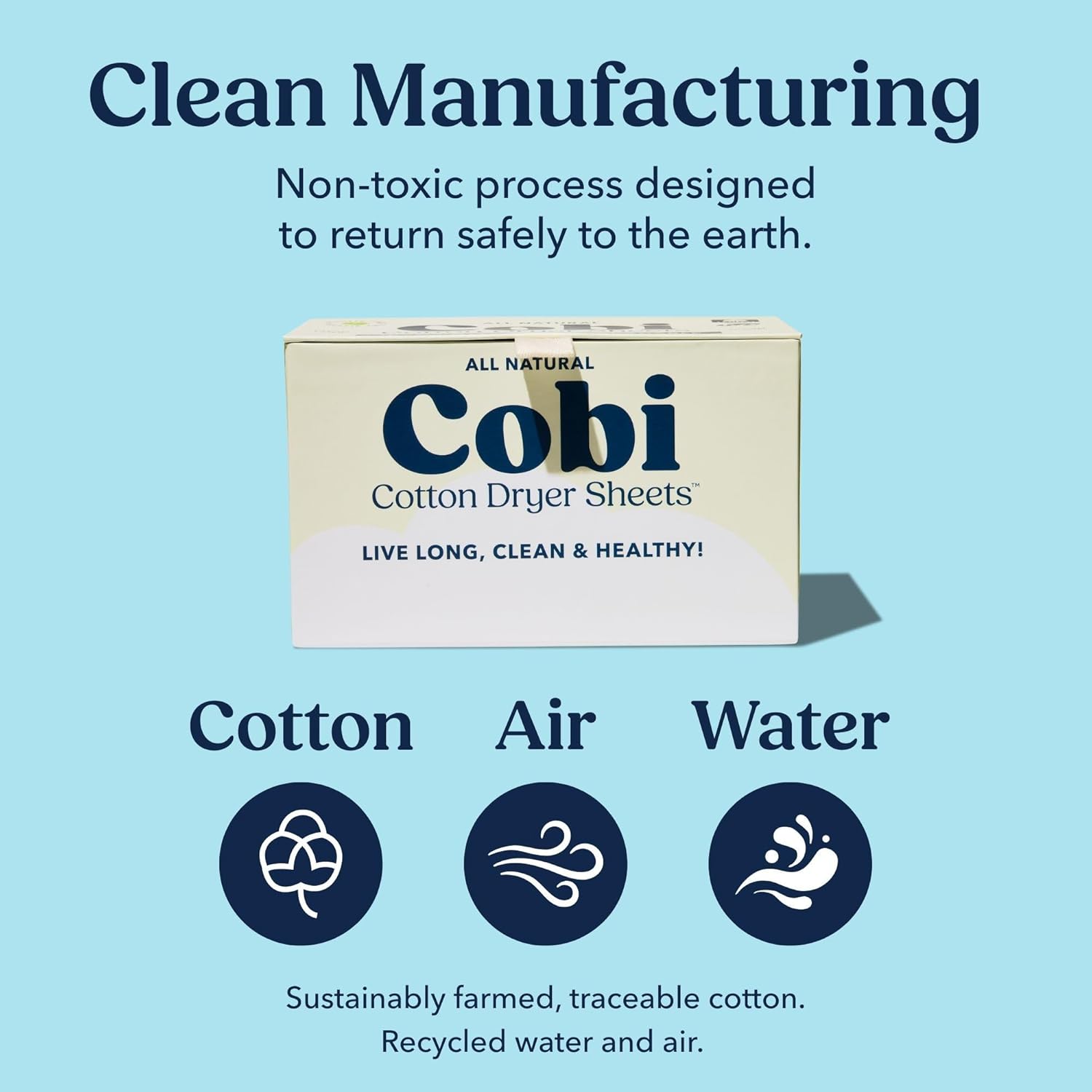 Cobi Eco-Friendly Dryer Sheets - 100% Cotton Biodegradable Non-Toxic & Unscented for Sensitive