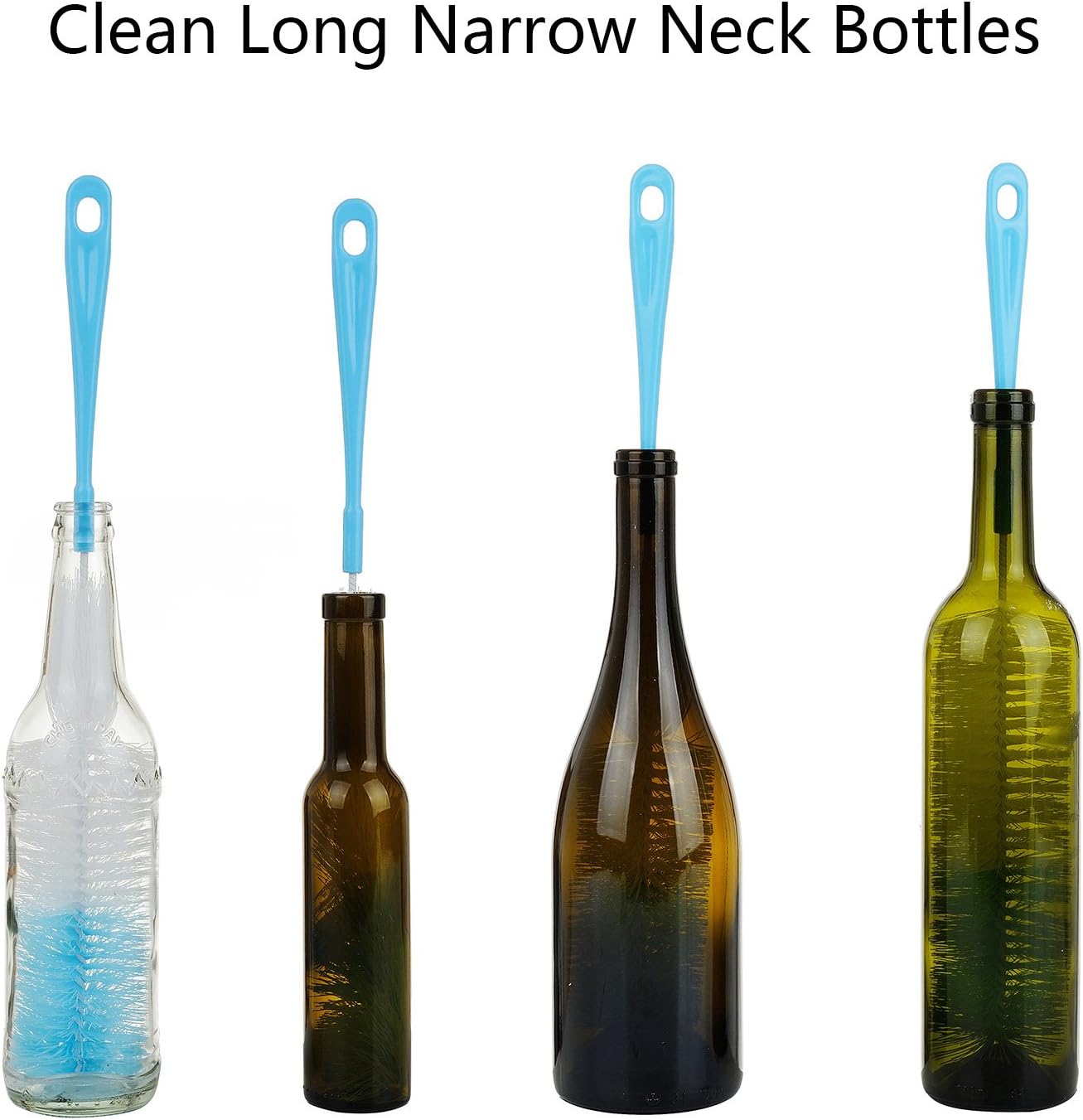3-Pack Long Bottle Cleaning Brush for Narrow Neck Beer, Wine, Flask, Thermos, Sportwell, Pitcher