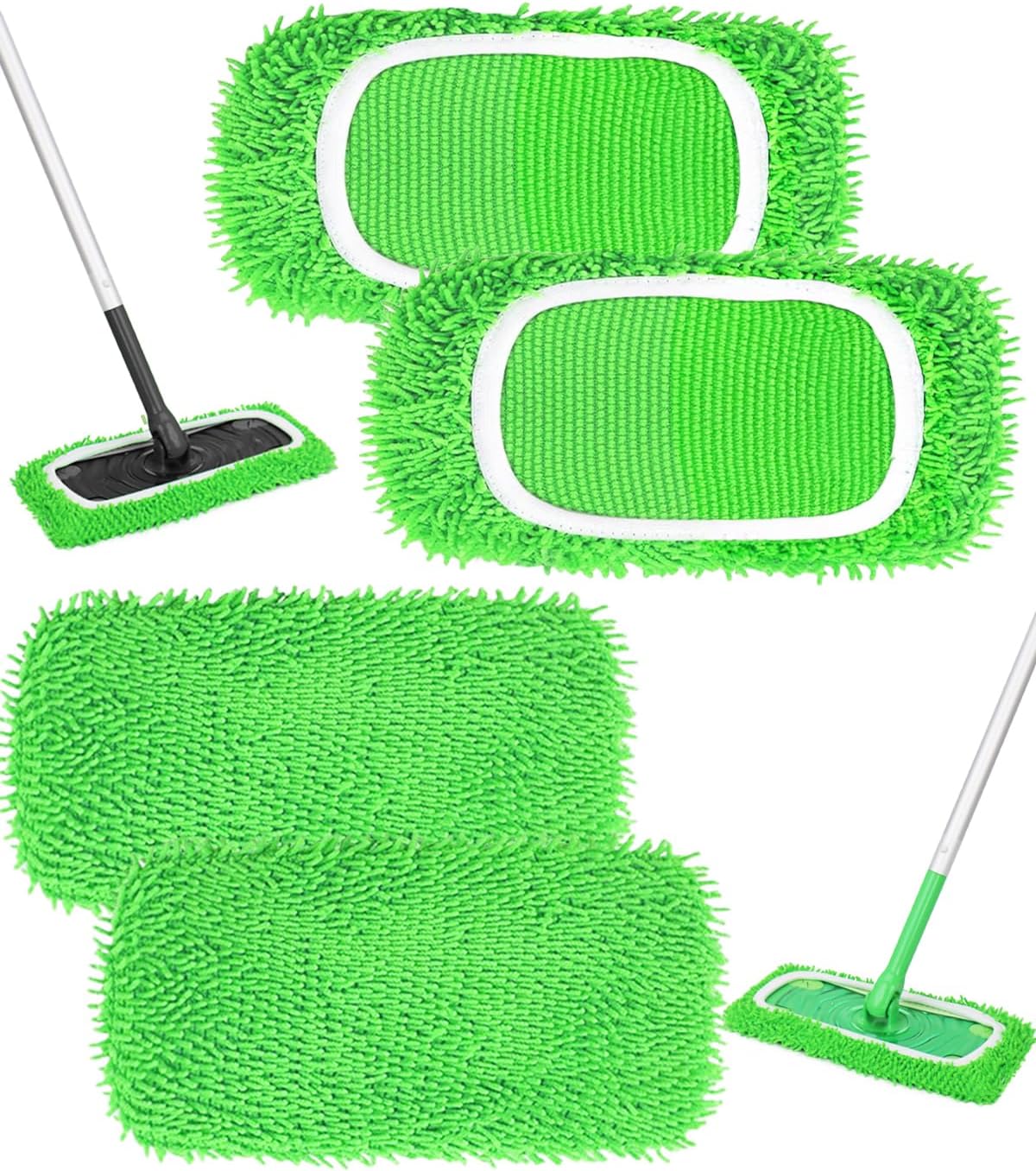 Reusable Microfiber Mop Pads Compatible with Swiffer Sweeper Mop, Wet Pads Refill, Chenille Dry