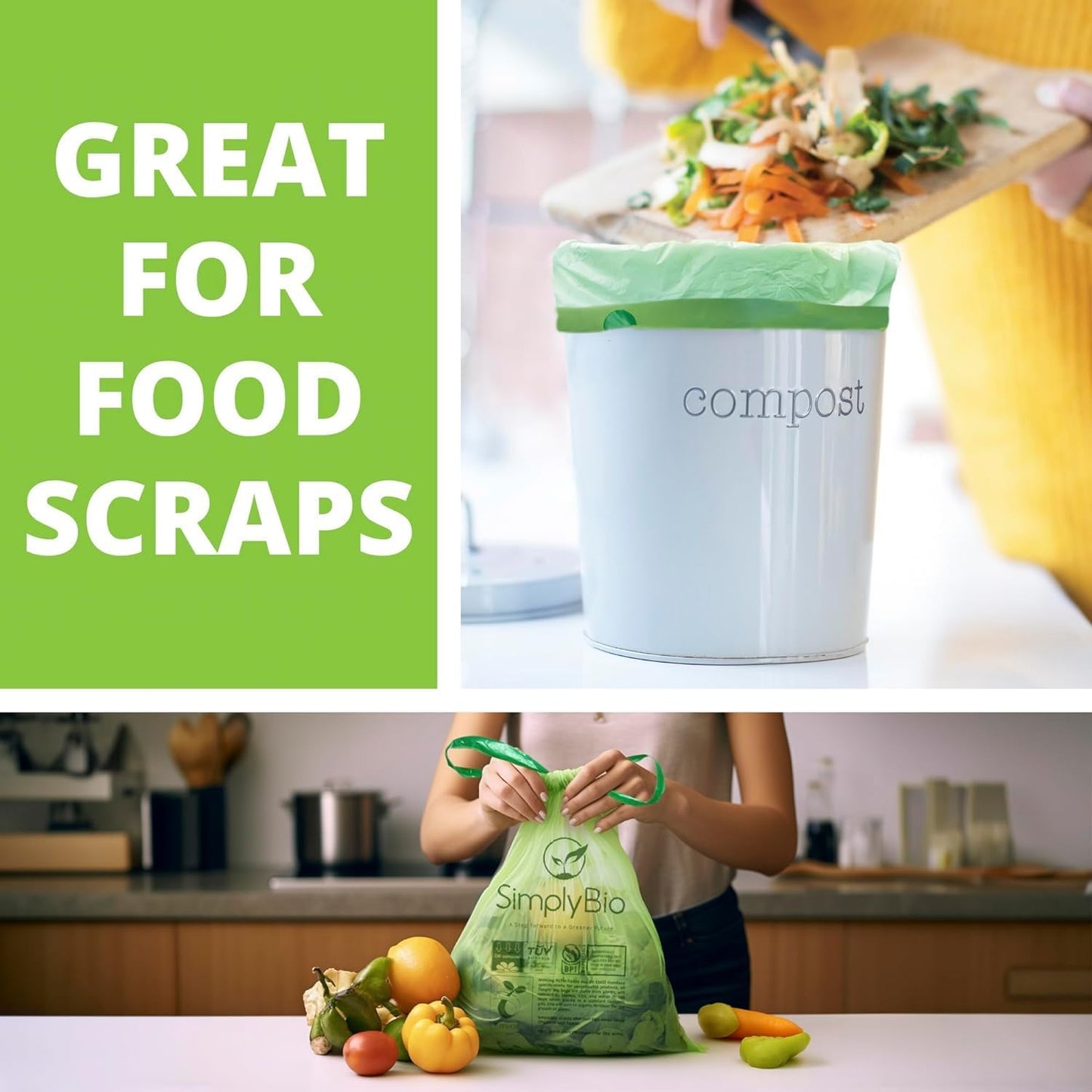 3 Gallon Compostable Trash Bags Drawstring, Heavy Duty Extra Thick 1 Mil, 11.36 Liter, 50 Bags