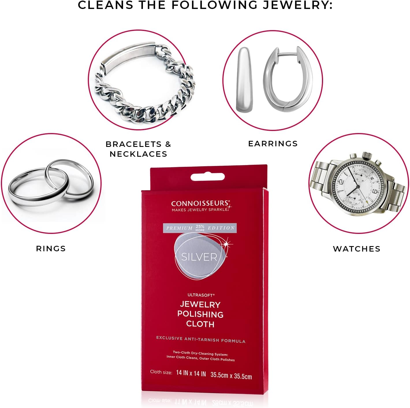 CONNOISSEURS Premium Edition Extra Large Polishing Cloth for Silver Jewelry - Ultrasoft Fabric with