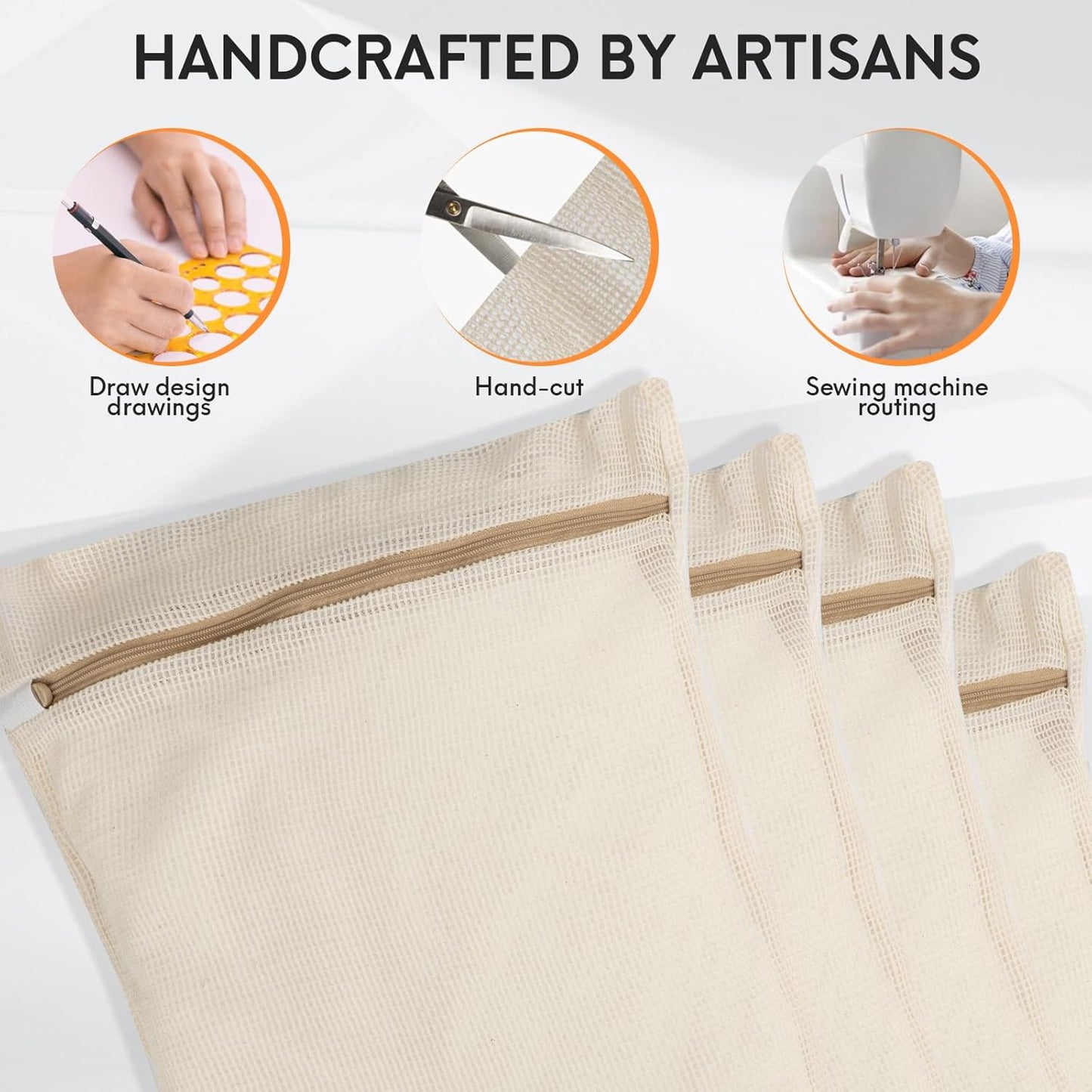 4-Piece Medium Durable Organic Cotton Mesh Laundry Bags with Sturdy Zippers and Breathable Mesh are
