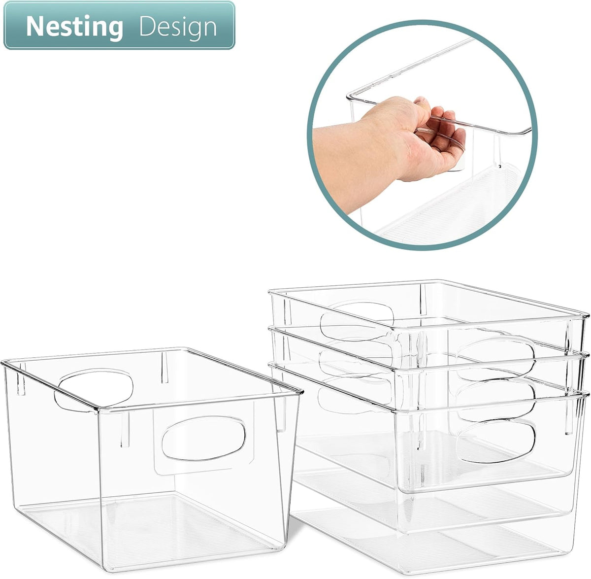 Sorbus 4 Pack Medium Clear Plastic Storage Bins, Clear Organizer Bins with Handle for Kitchen