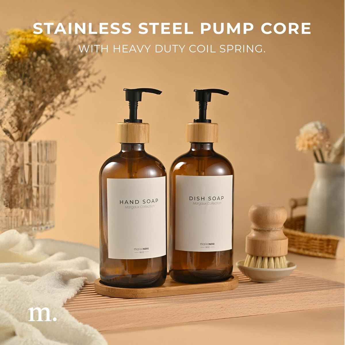 MaisoNovo Soap Pump Replacement - 2X Black Bamboo Pumps - Pump Dispenser - Soap Dispenser Pump