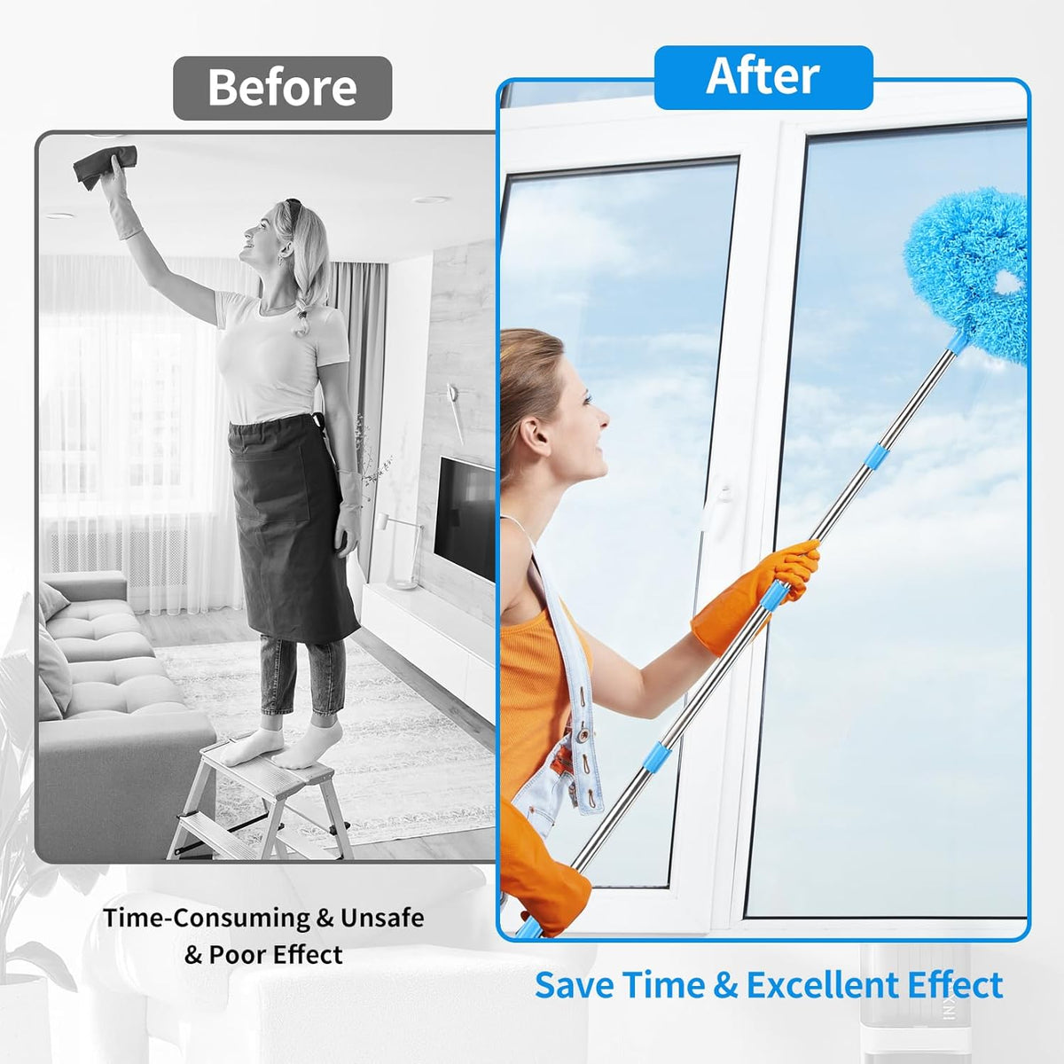 Ceiling Fan Cleaner Duster Reusable Microfiber Removable Duster with Extension Pole Adjusts 12 to