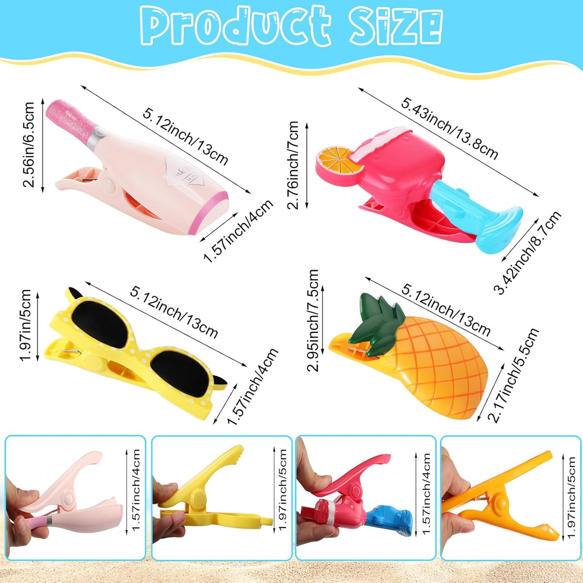 Sieral 8 Pcs Beach Towel Clips Beach Chair Pool Clips for Chairs Plastic Windproof Holder Funny