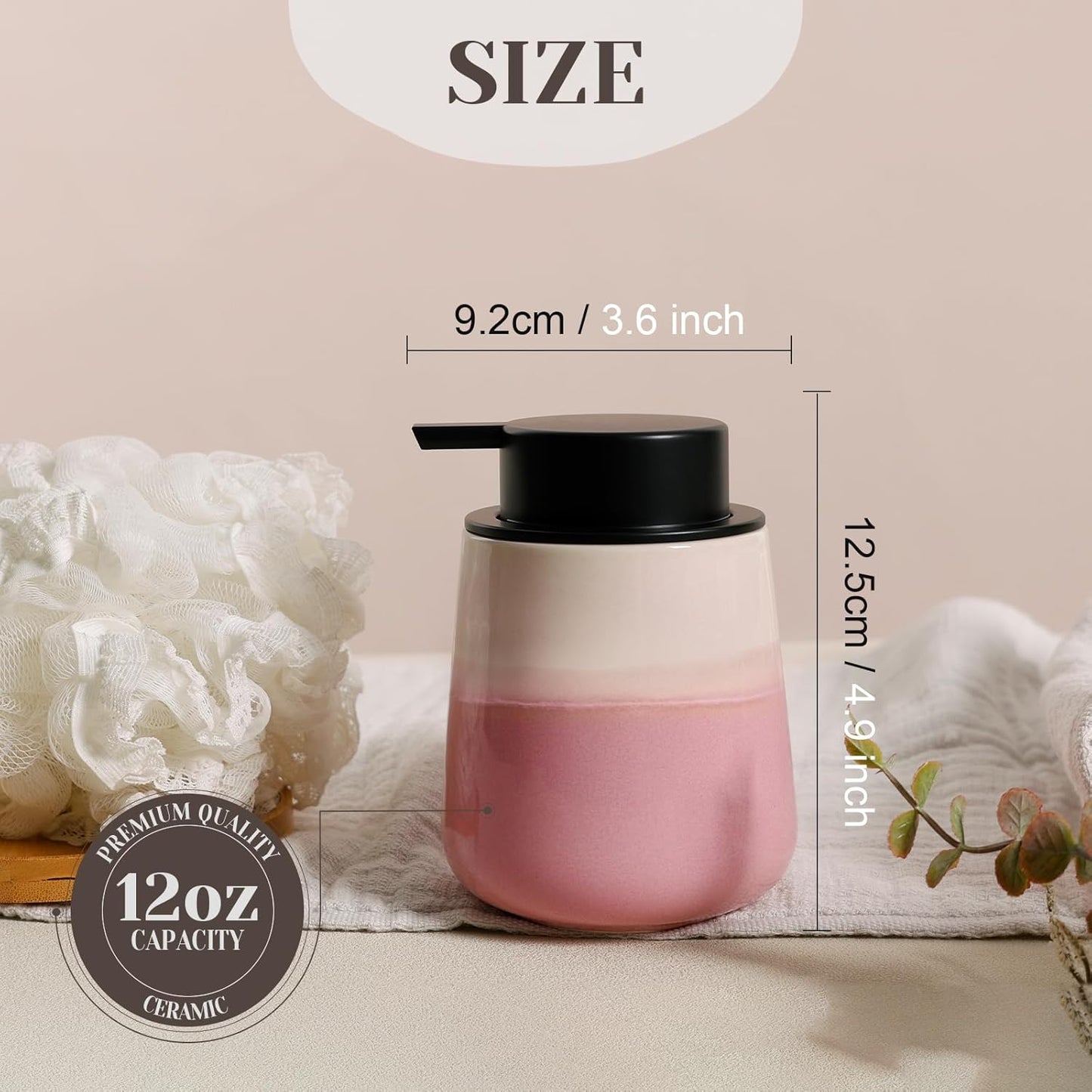 INGOFIN Ceramic Foaming Soap Dispenser - 12oz Foam Hand Soap Dispenser Bathroom, Refillable Modern