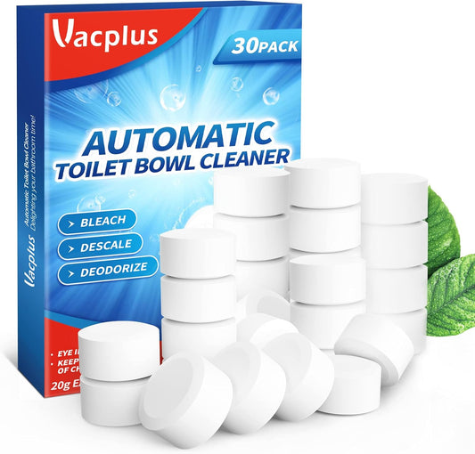 Vacplus Toilet Bowl Cleaner Tablets 30 PACK, Automatic Toilet Bowl Cleaners with Bleach for
