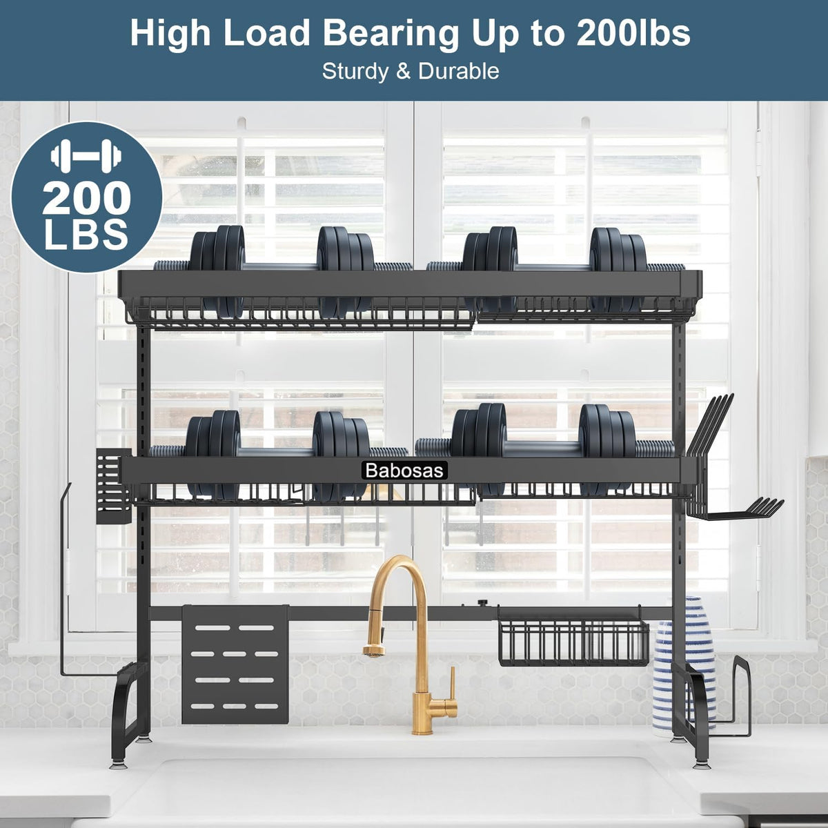 Over The Sink Dish Drying Rack,3 Tier Adjustable Length (25.5'' to 37.4'') Full Stainless Steel