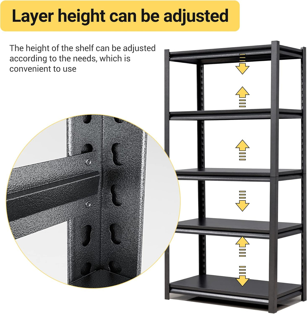 Heavy Duty Garage Shelving, Metal Storage Shelves, Adjustable 5 Tier Metal Shelving Unit