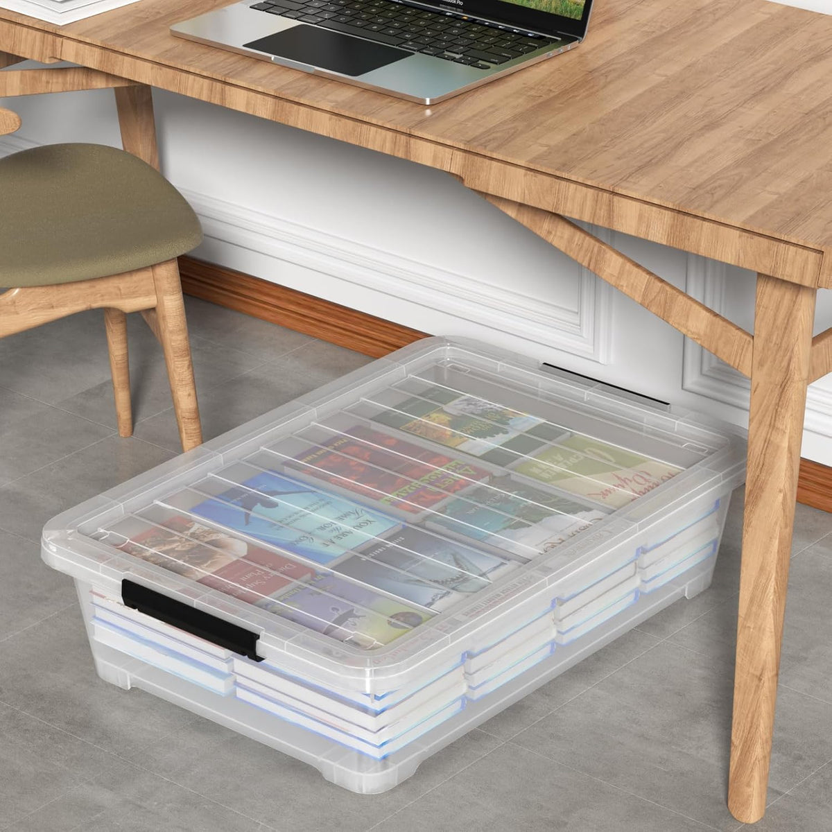 Rosebloom 40 Quart Plastic Under Bed Storage Bins with Lid, Clear Storage Containers Under Bed, 3