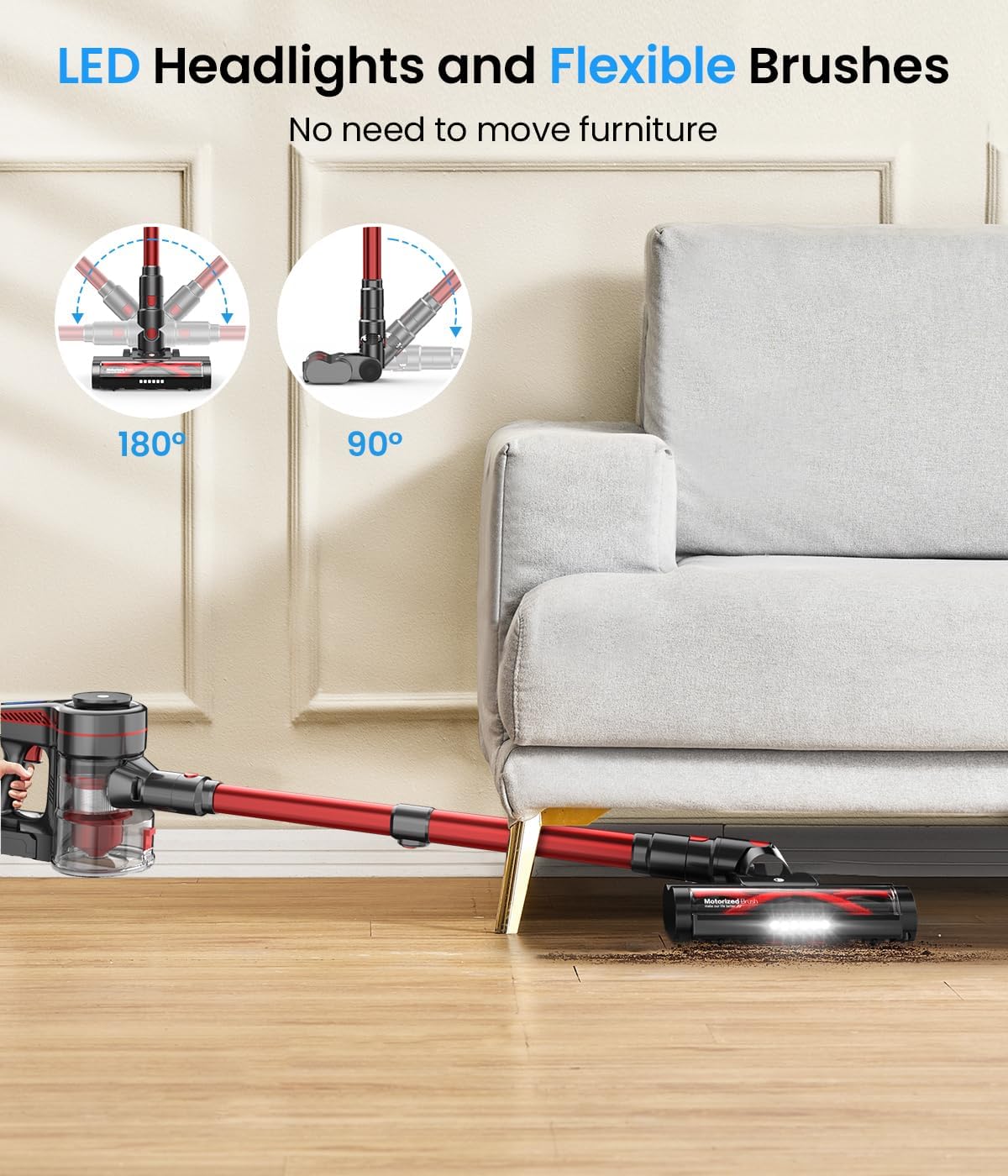 Cordless Vacuum Cleaner, Stick Vacuum with Powerful Suction, 45Mins Runtime Vacuum Cleaners for