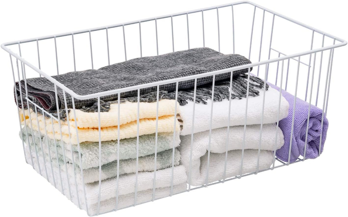 16inch Freezer Storage Organizer Baskets, Household Wire Refrigerator Bins with Built-in Handles