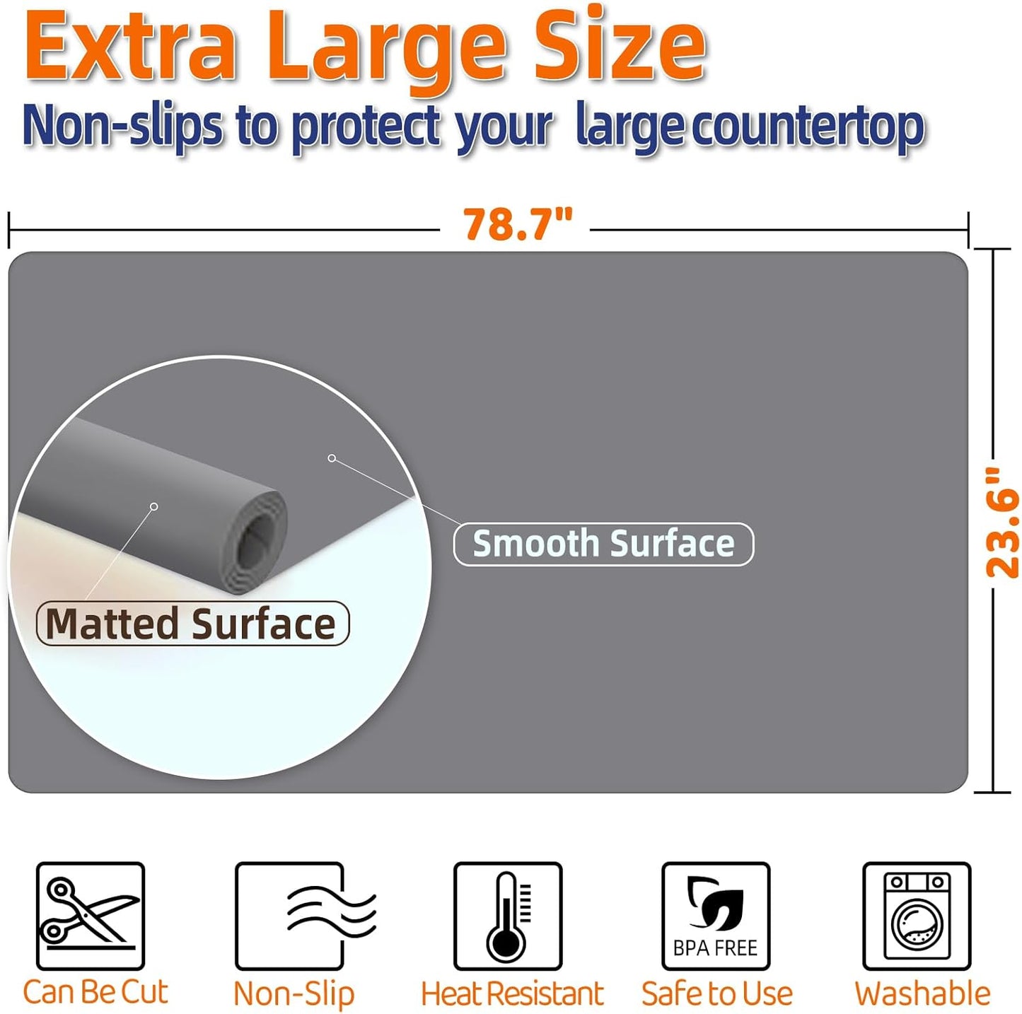 Warome Silicone Mat,78.7”x 23.6” Heat Resistant Mats for Countertop,Extra Large Countertop