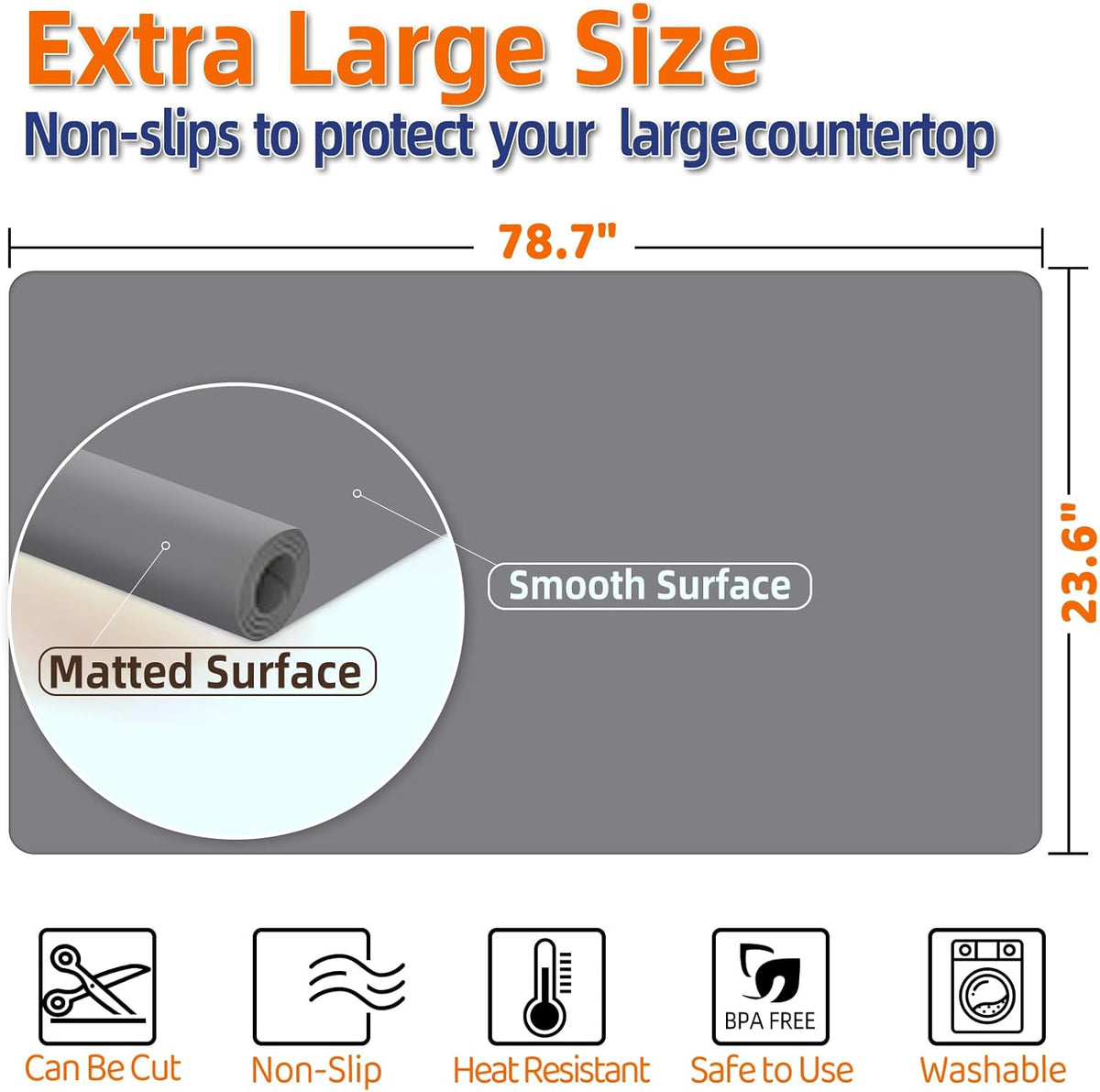 Warome Silicone Mat,78.7”x 23.6” Heat Resistant Mats for Countertop,Extra Large Countertop