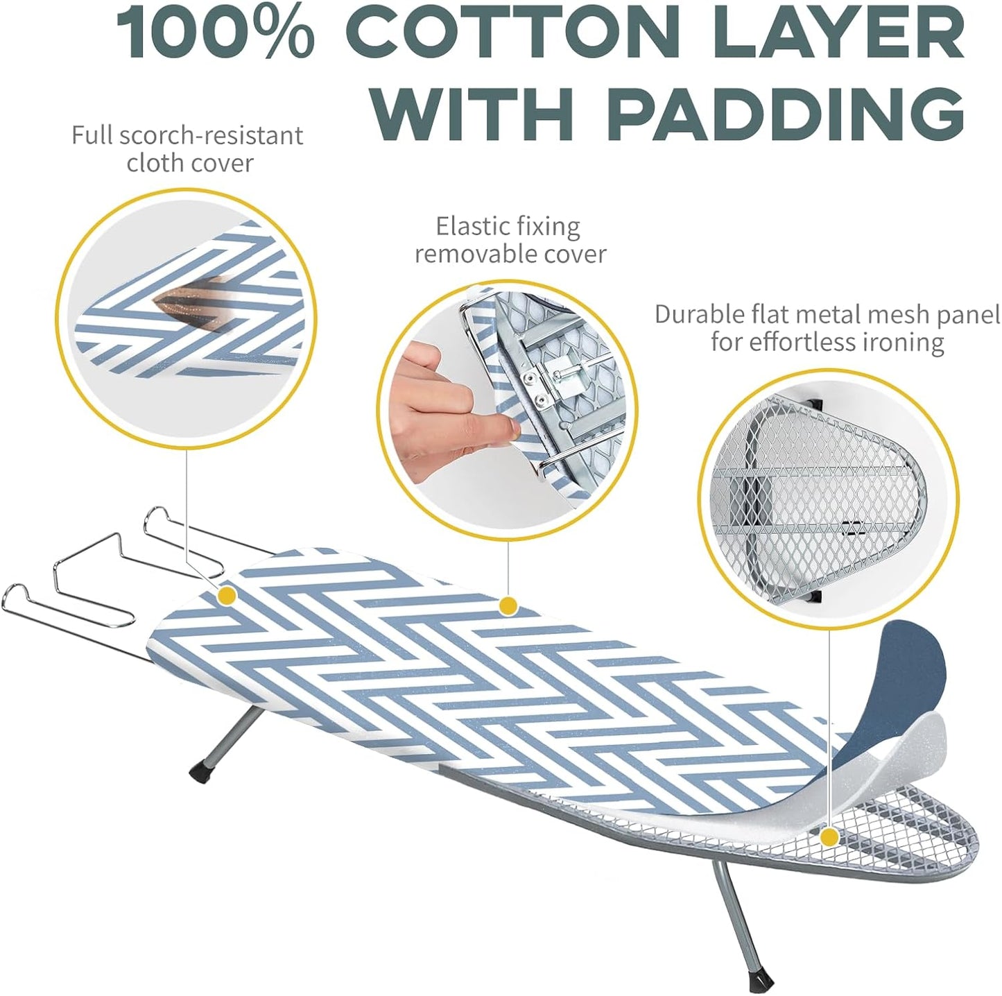 Small Tabletop Ironing Board Foldable, RAINHOL Steel Mesh Portable Iron Board for Dorm and