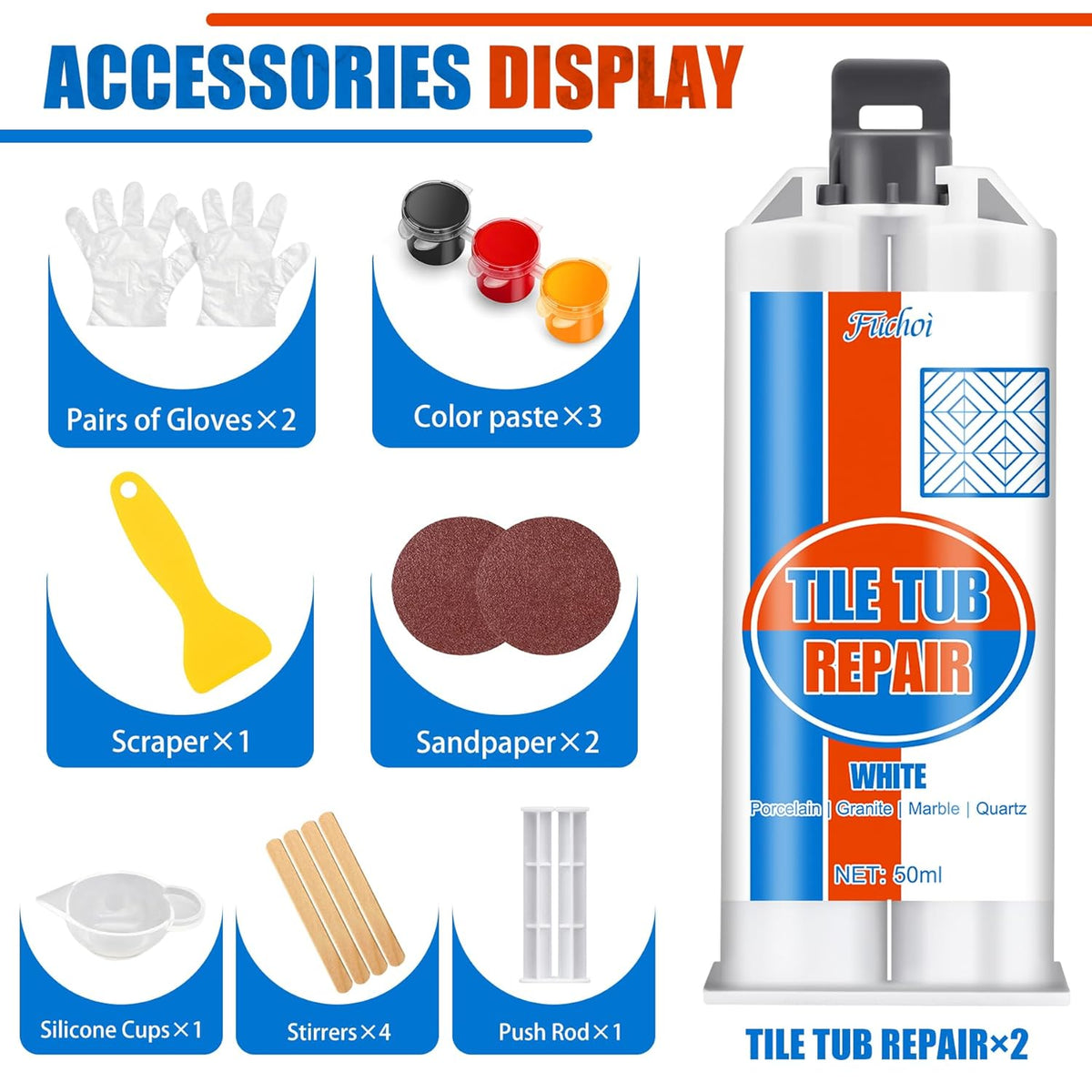 Tile Repair Kit, Ceramic Tile Chip Repair Kit, Porcelain Repair Kit for Ceramic, Tub, Acrylic