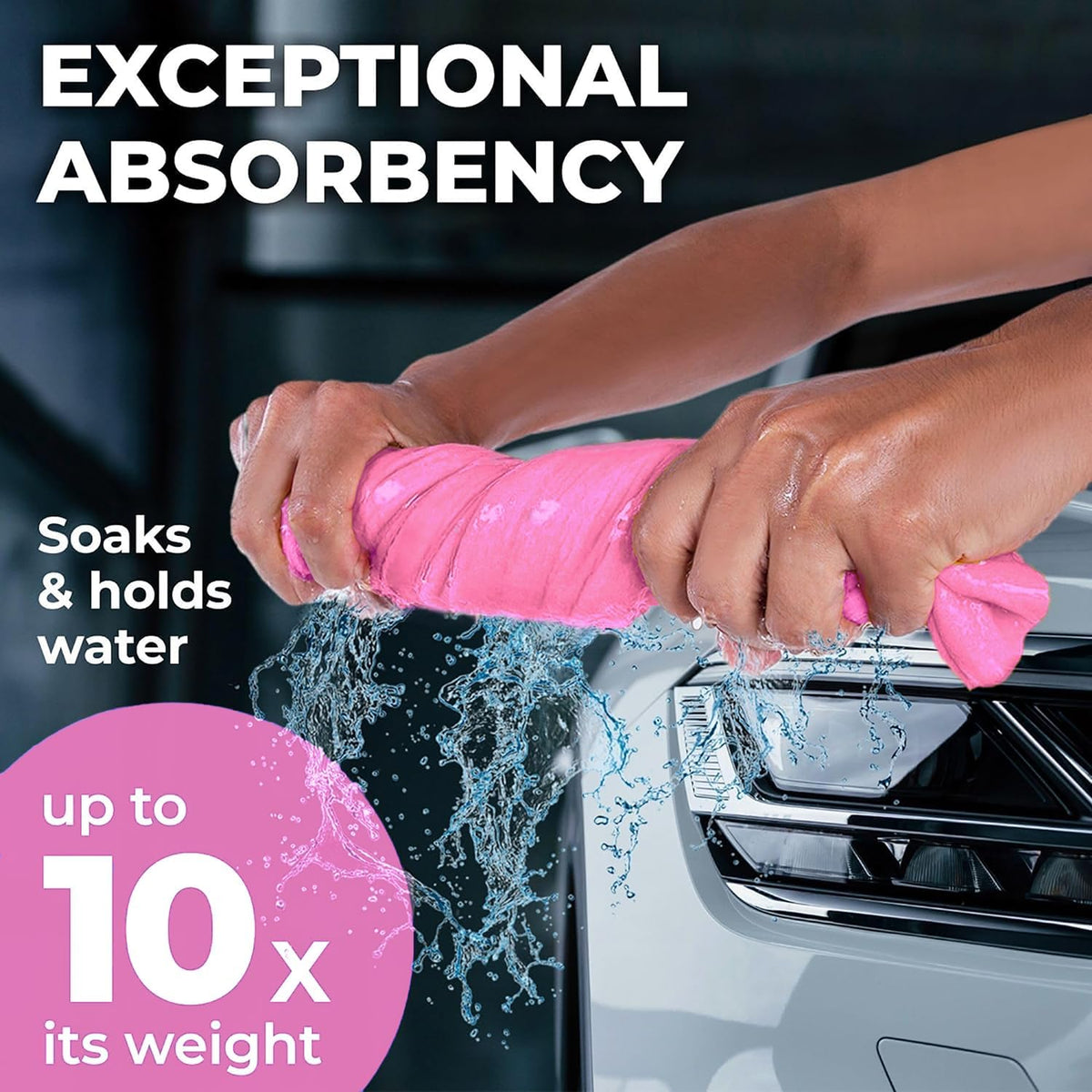Premium XL Shammy Towel for Car - 2pk (34"x25") - Super Absorbent Chamois Cloth for Drying - Spots