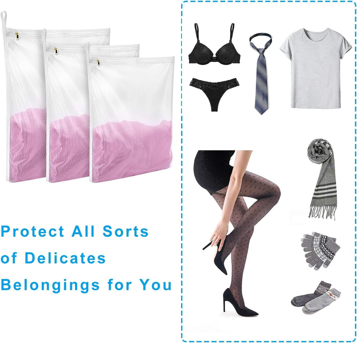 GOGOODA Delicates Laundry Bags, Fine Mesh Wash Bag for Lingerie, Underwear, Bra, Silk, Socks with