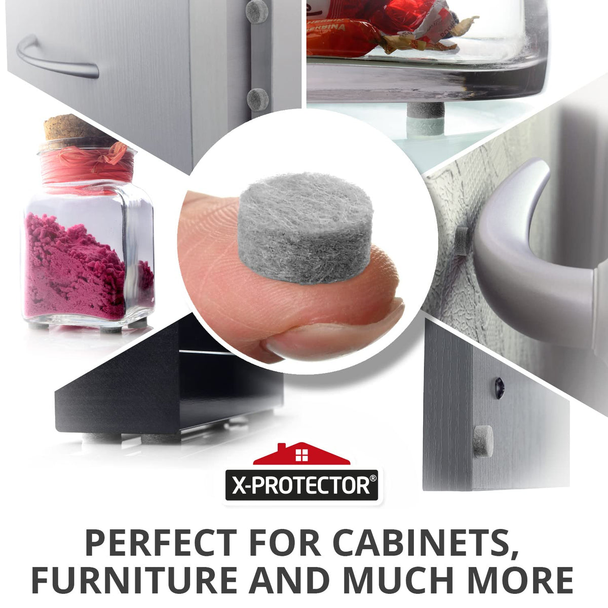 Cabinet Door Bumpers X-Protector 100 PCS – Small Felt Pads 3/8” – Ideal Grey Felt Bumpers