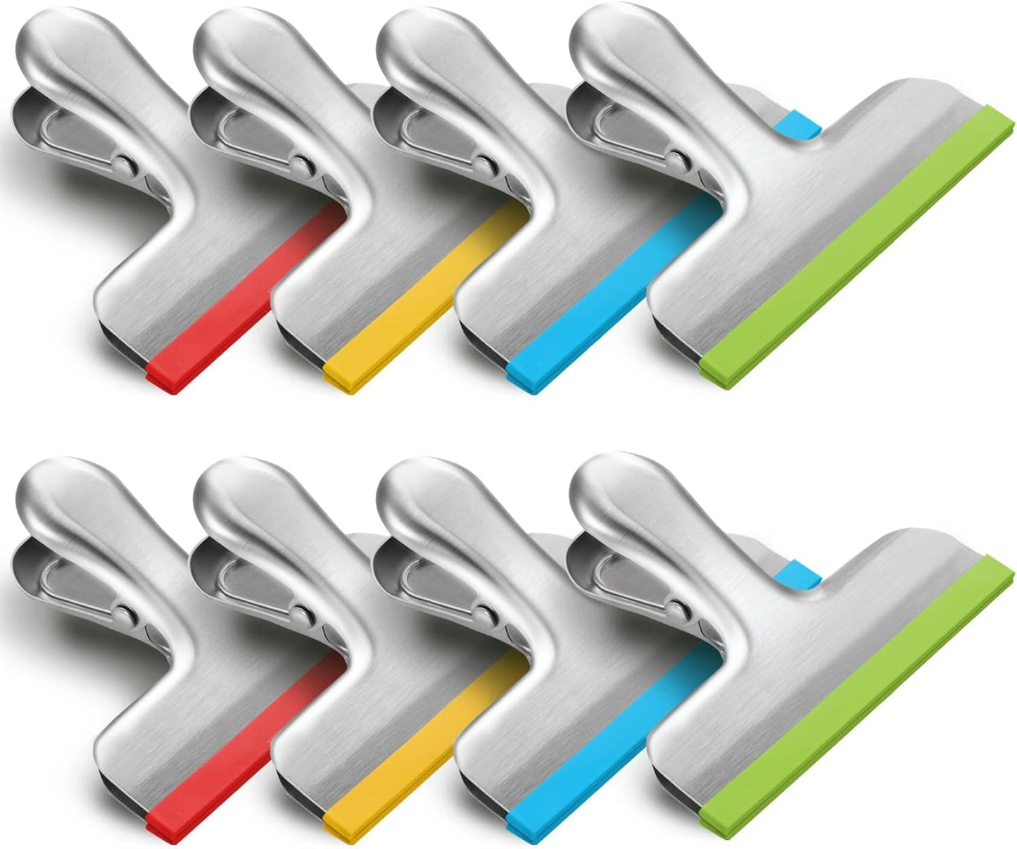HOUSE AGAIN 8 Pack Stainless Steel Chip Bag Clips Covered with Silicone - NO More Sharp Edges