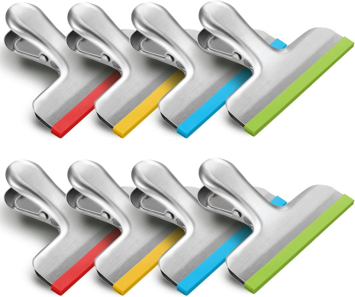 HOUSE AGAIN 8 Pack Stainless Steel Chip Bag Clips Covered with Silicone - NO More Sharp Edges