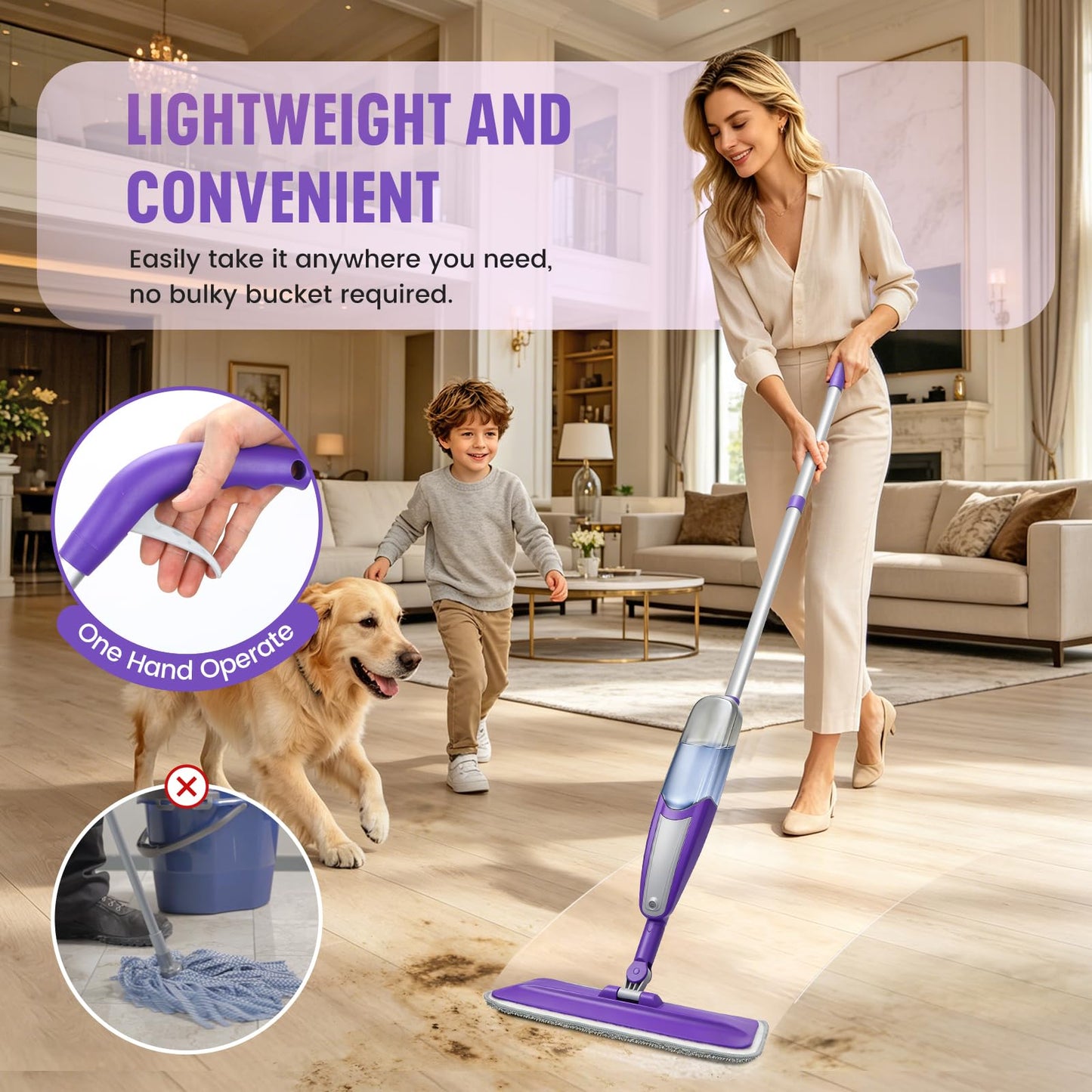 Beyoco Spray Mop for Hardwood Floors Cleaning with 3 Washable Pads