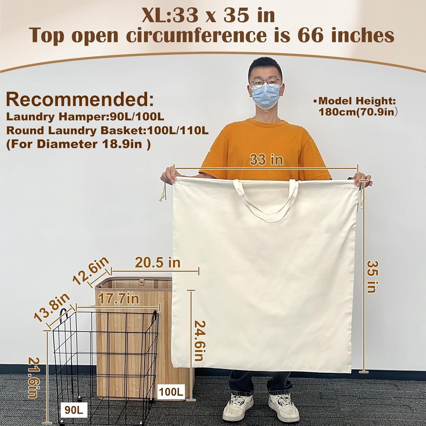 Canvas Laundry Bag 33"x 35", Thick Cotton Laundry Bag with Handles & Drawstring, Extra Large Heavy