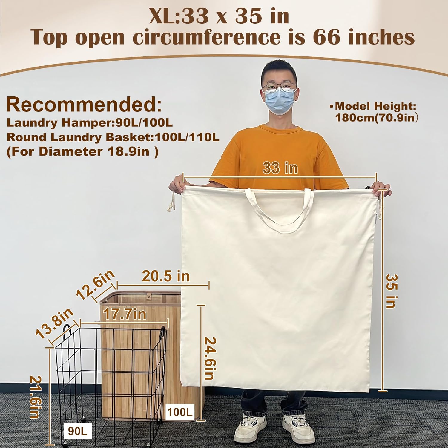Canvas Laundry Bag 33"x 35", Thick Cotton Laundry Bag with Handles & Drawstring, Extra Large Heavy