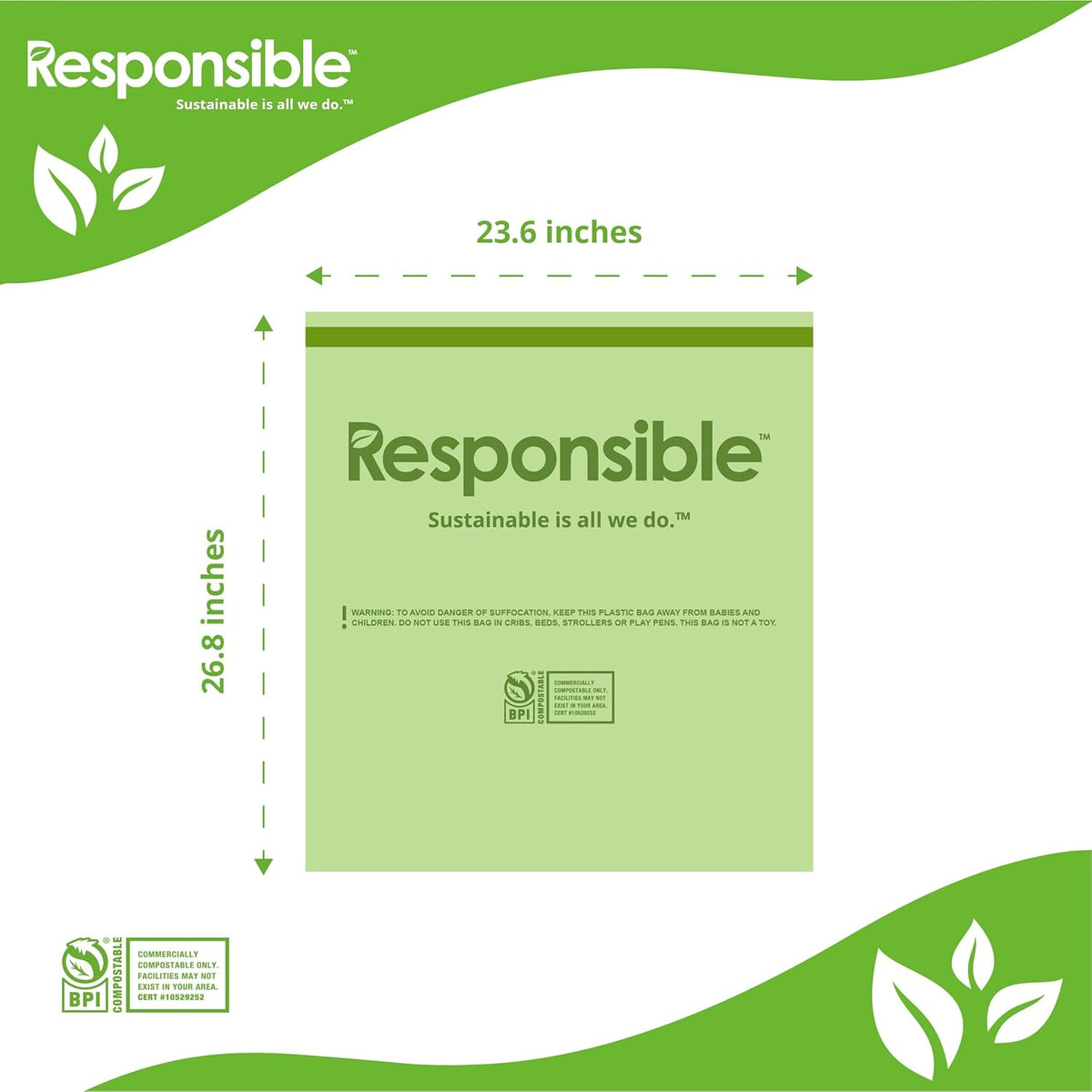 Responsible Products Kitchen Bin Liners, Certified Compostable, Heavy Duty Multipurpose Food Scrap