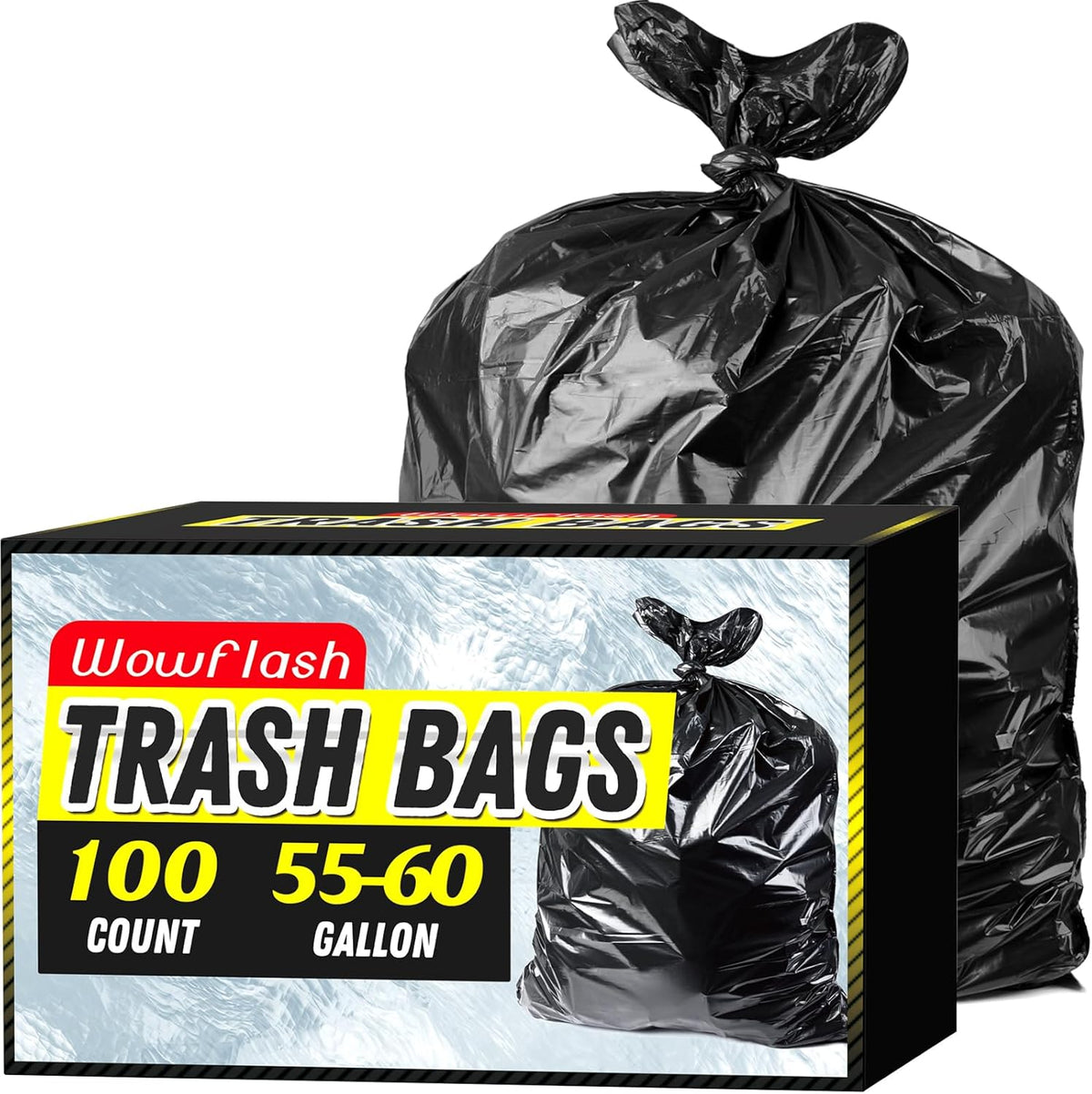 100 Count 55-60 Gallon Trash Bags, Sturdy & Tear-Resistant Commercial Can Liners 55 Gallon, Large