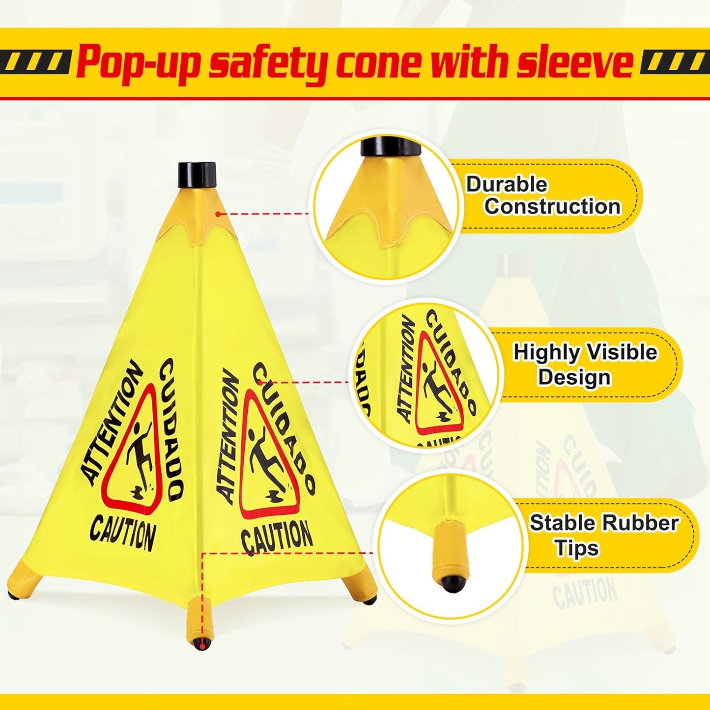 10 Pcs Pop up Wet Floor Sign with Storage Tube 20 Inch Wet Safety Signs Commercial Caution Safety