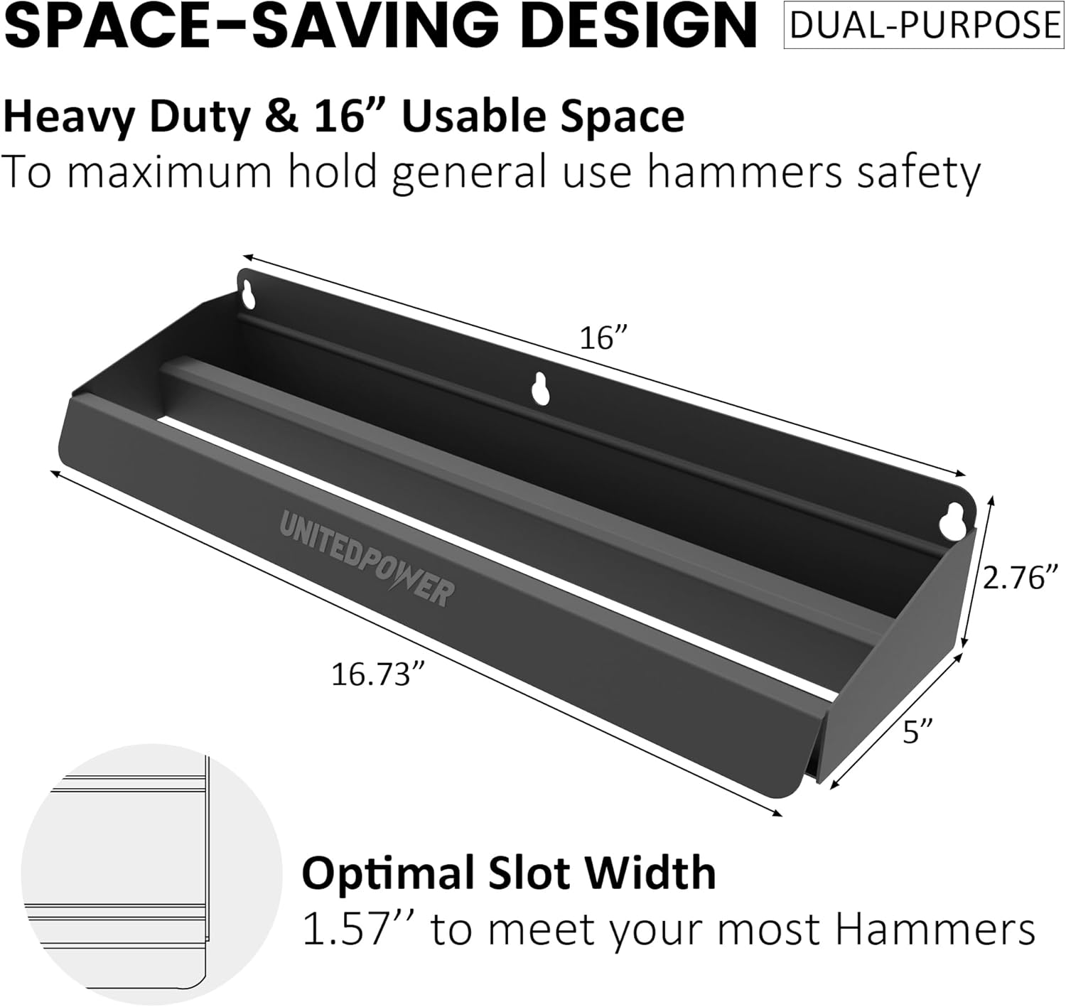 UNITEDPOWER Hammer Holder, Wall Mount Storage Rack Organizer for Workshop, Shed, Garage, Home, Fit