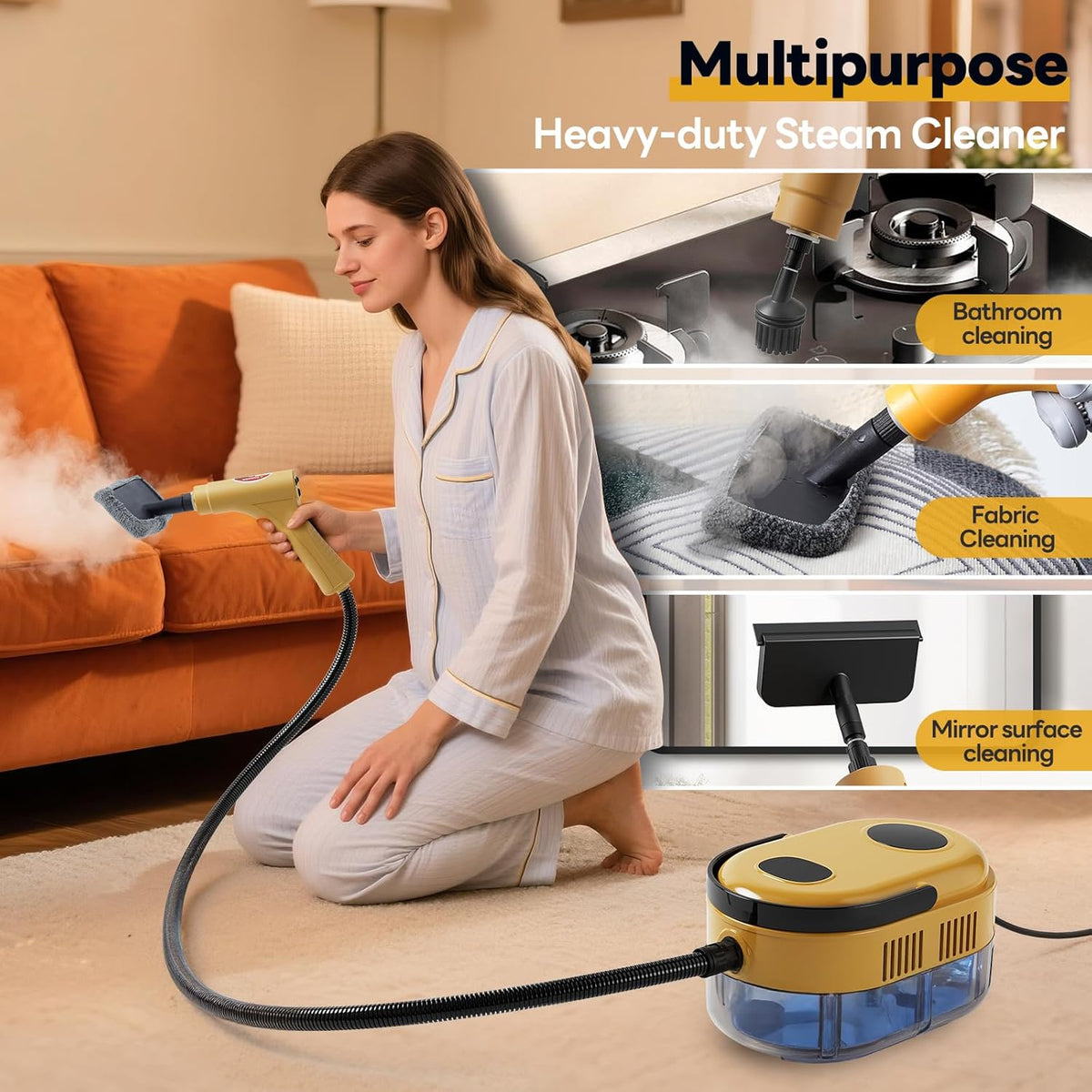 Handheld Steam Cleaner, 10s Fast Handheld Heating Steamer for Cleaning 15-in-1 High Pressure Steam