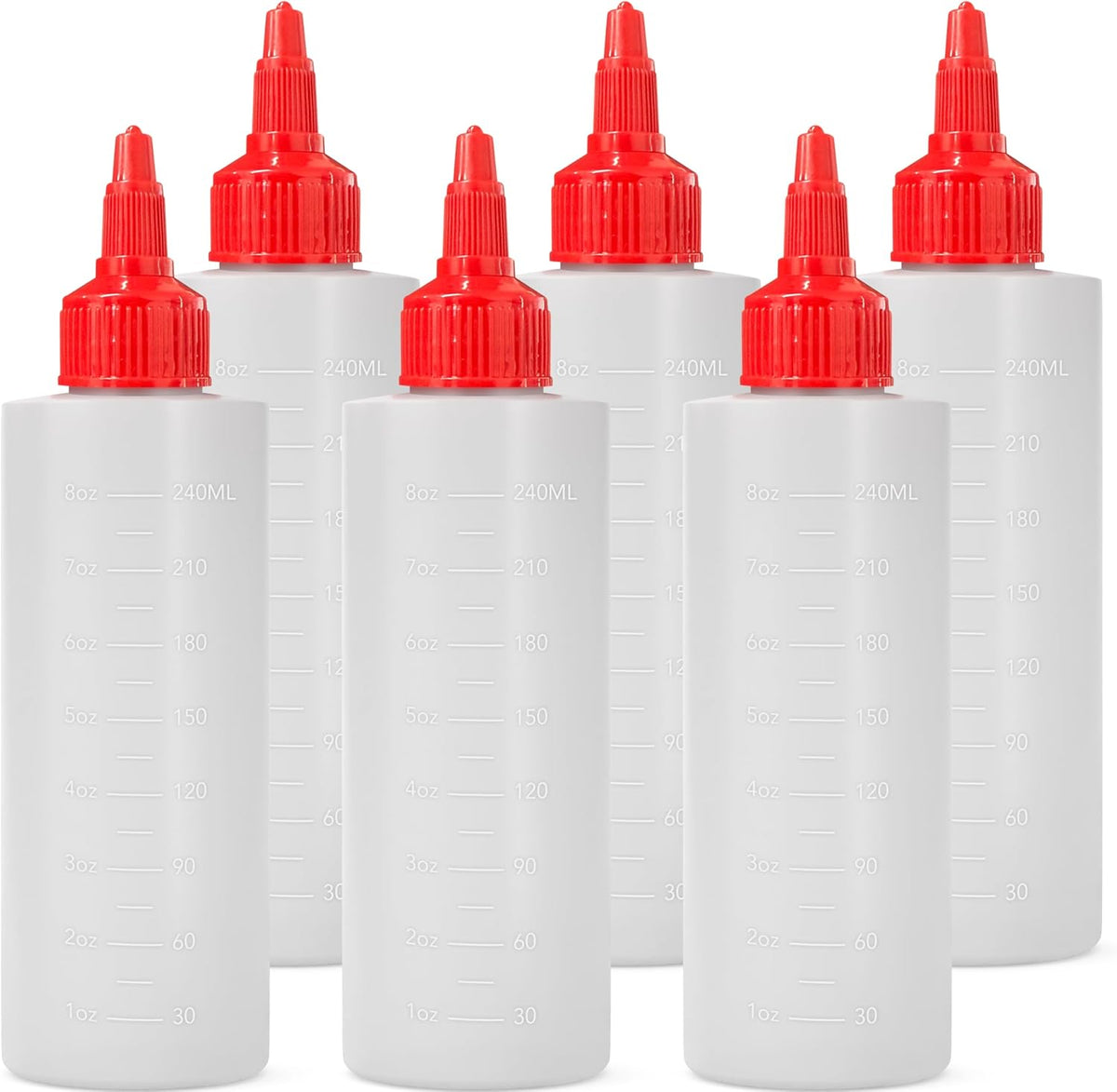 6-pack Plastic Squeeze Bottles for Sauces - 8oz Condiment Squeeze Bottles for Liquids - BPA Free