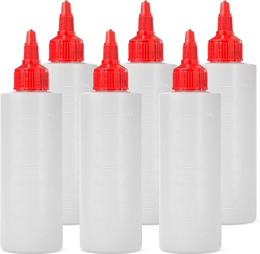 6-pack Plastic Squeeze Bottles for Sauces - 8oz Condiment Squeeze Bottles for Liquids - BPA Free