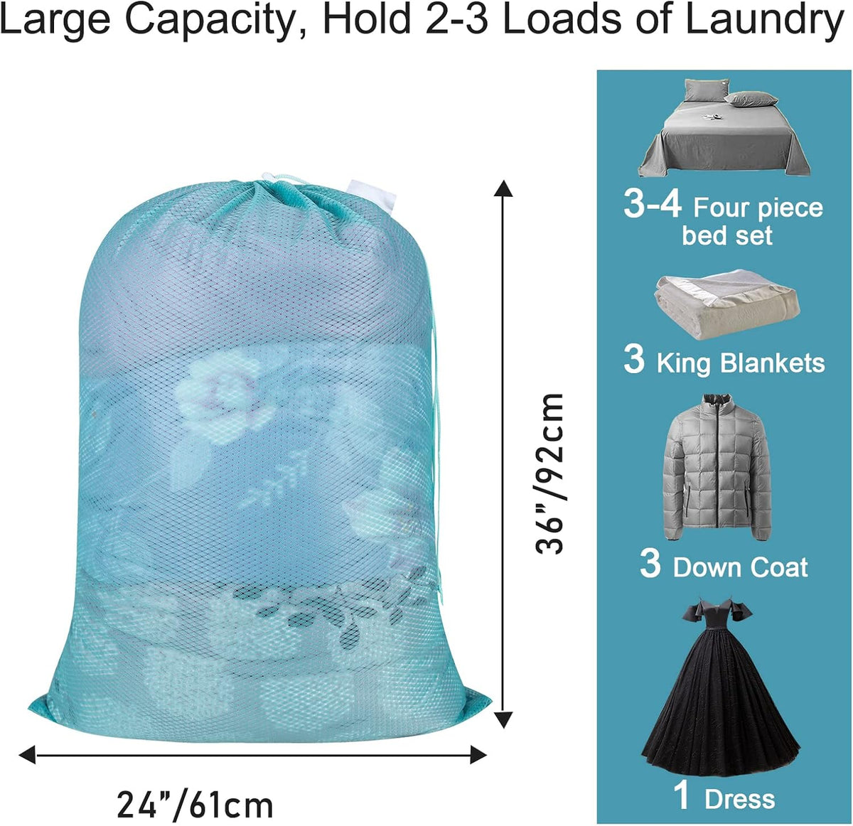 Polecasa Heavy Duty Diamond Large Mesh Laundry Bag with ID Tag and Locking Drawstring Closure - 24