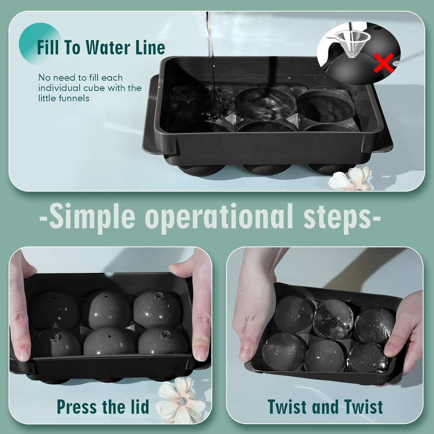 WIBIMEN Large Ice Cube Molds, Big Round Whiskey Ice Cube Trays for Freezer, Easy to Fill & Release