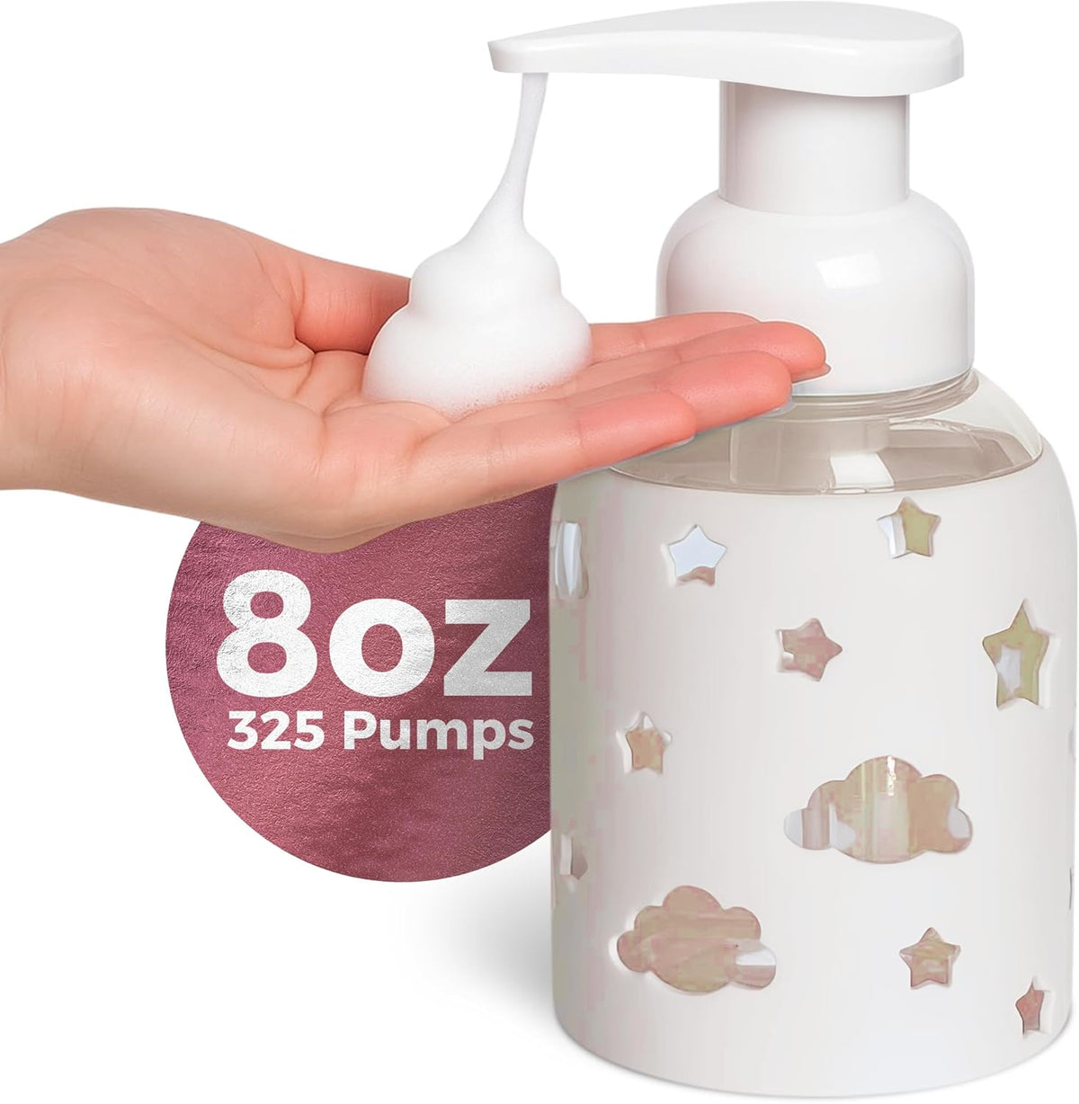 SoCal Suds & Company Glass Foaming Hand Soap Dispenser, Soft Grip Silicone Sleeve, Refillable Pump
