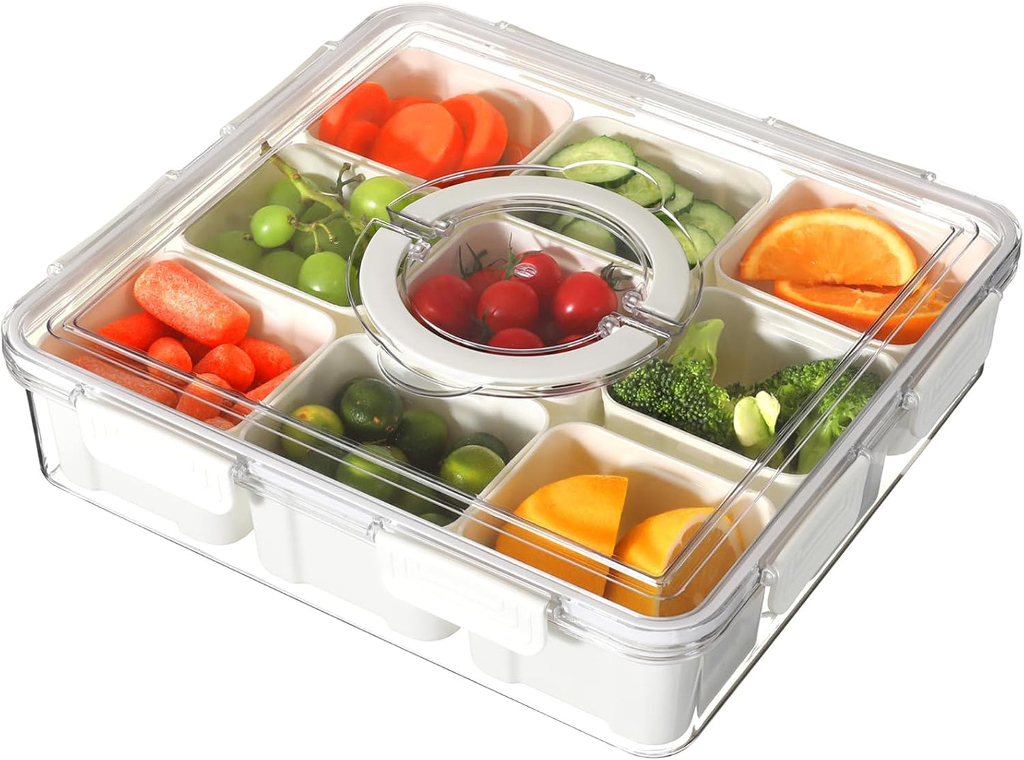 Taiuloo Divided Serving Tray with Lid & Handle, Airtight 9 Compartment Snackle Box Charcuterie