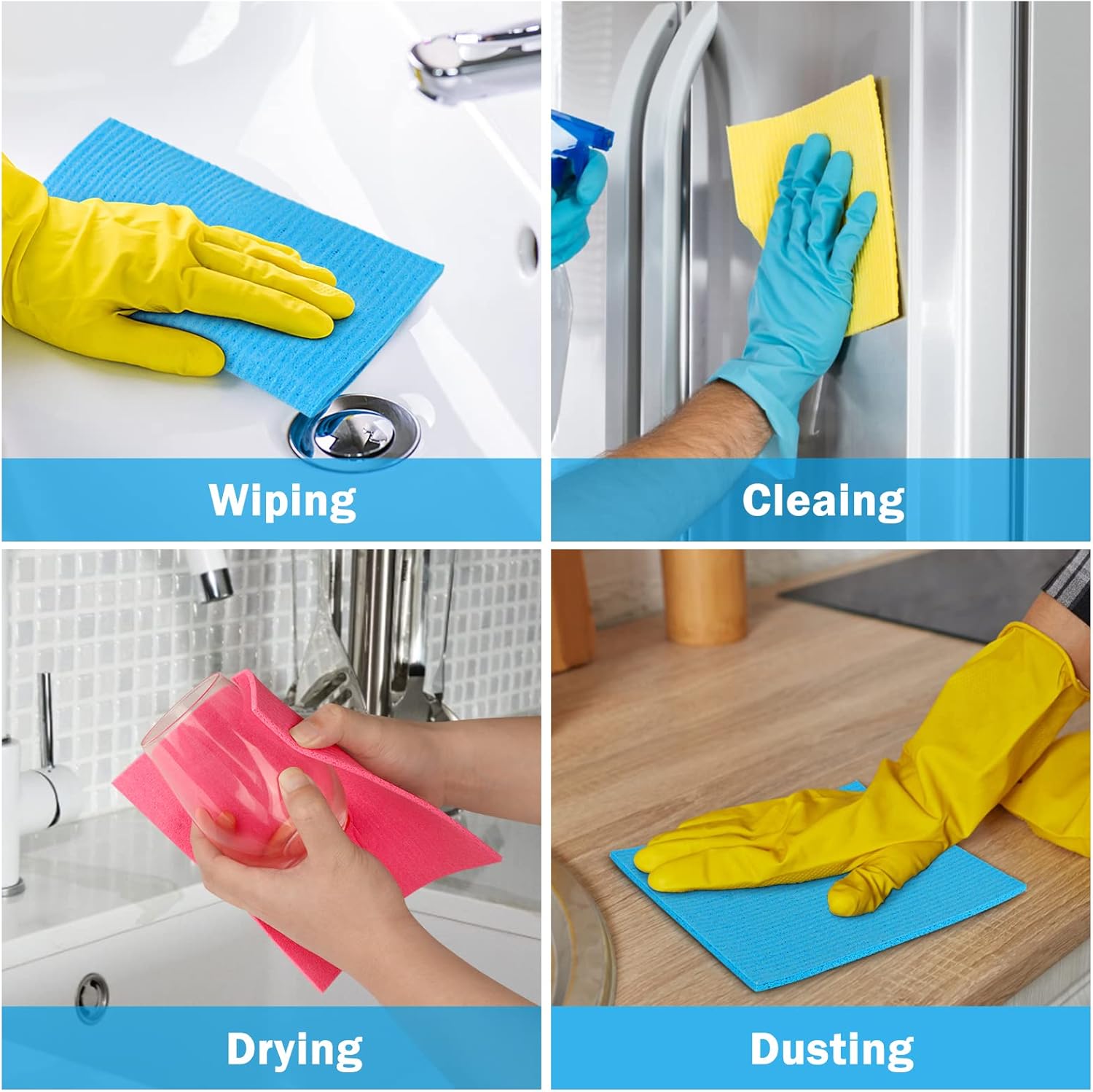 HOMEXCEL Swedish Dishcloths for Kitchen 10 Pack, Sponge Dish Cloth for Counters & Washing Dishes