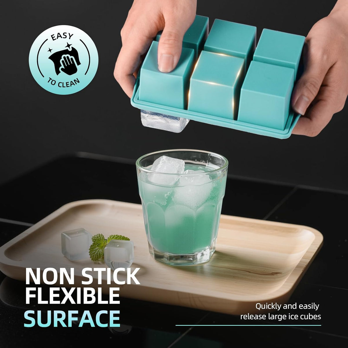 Large Ice Cube Trays for Whiskey (2 Pack) - Silicone Ice Cube Molds with Steel Frame Reinforcement