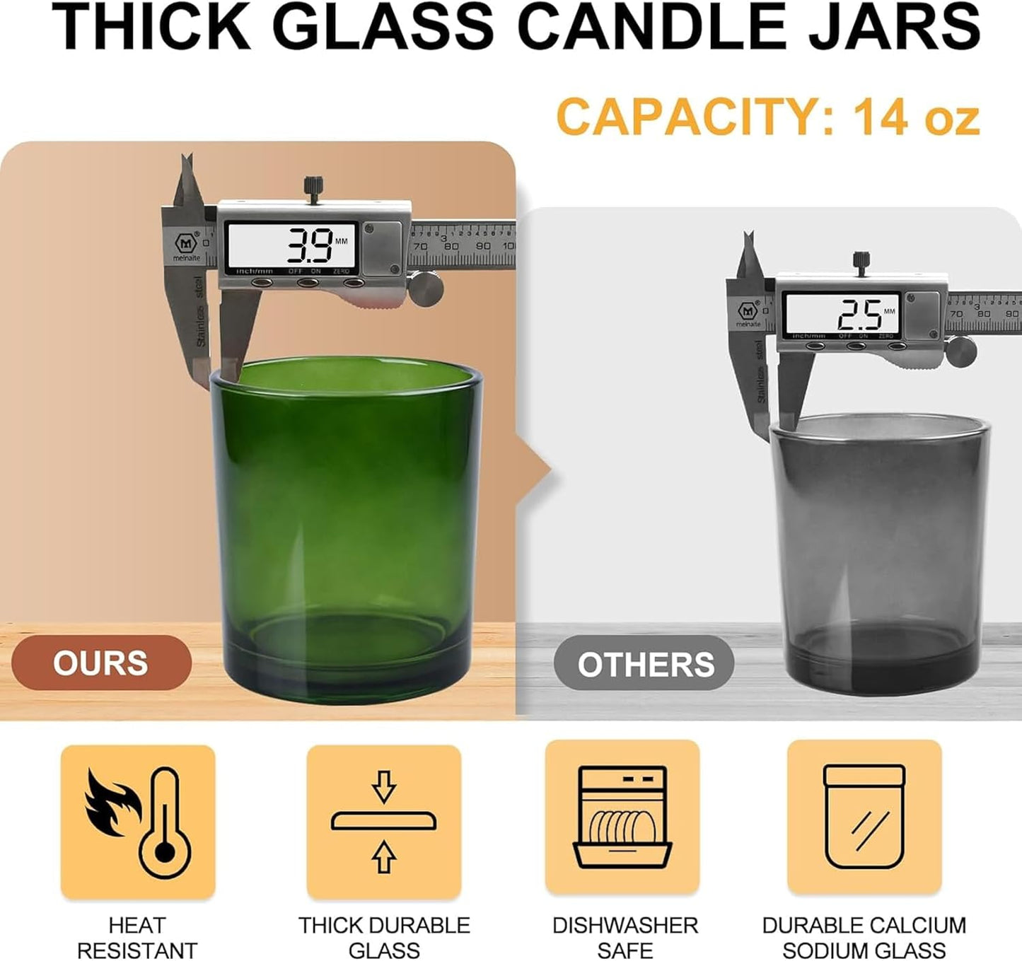 14 OZ Thick Candle Jars for Making Candles 12 Pcs, 3 Wick Empty Jars with Wood Lids for Candle