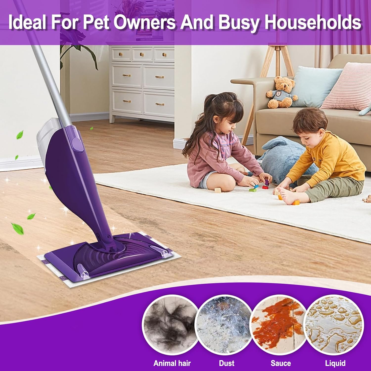 50 Count Disposable Wet Jet Pads for Wet Jet Spray Mop, Wet Jet Pads Refills for Multi Surface