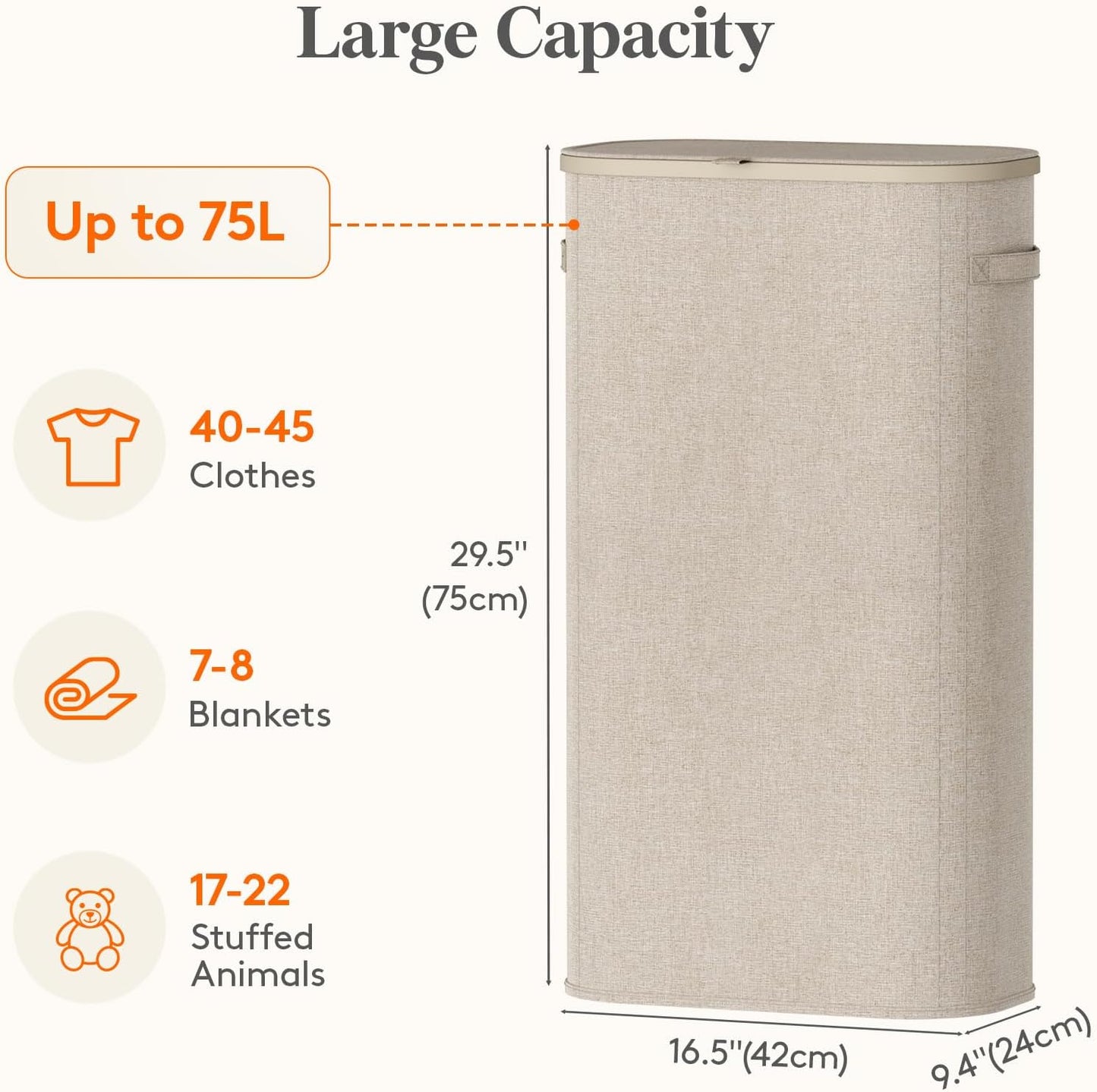 Lifewit 75L Slim Laundry Basket with Lid, Narrow Large Laundry Hamper with Plastic Handles and