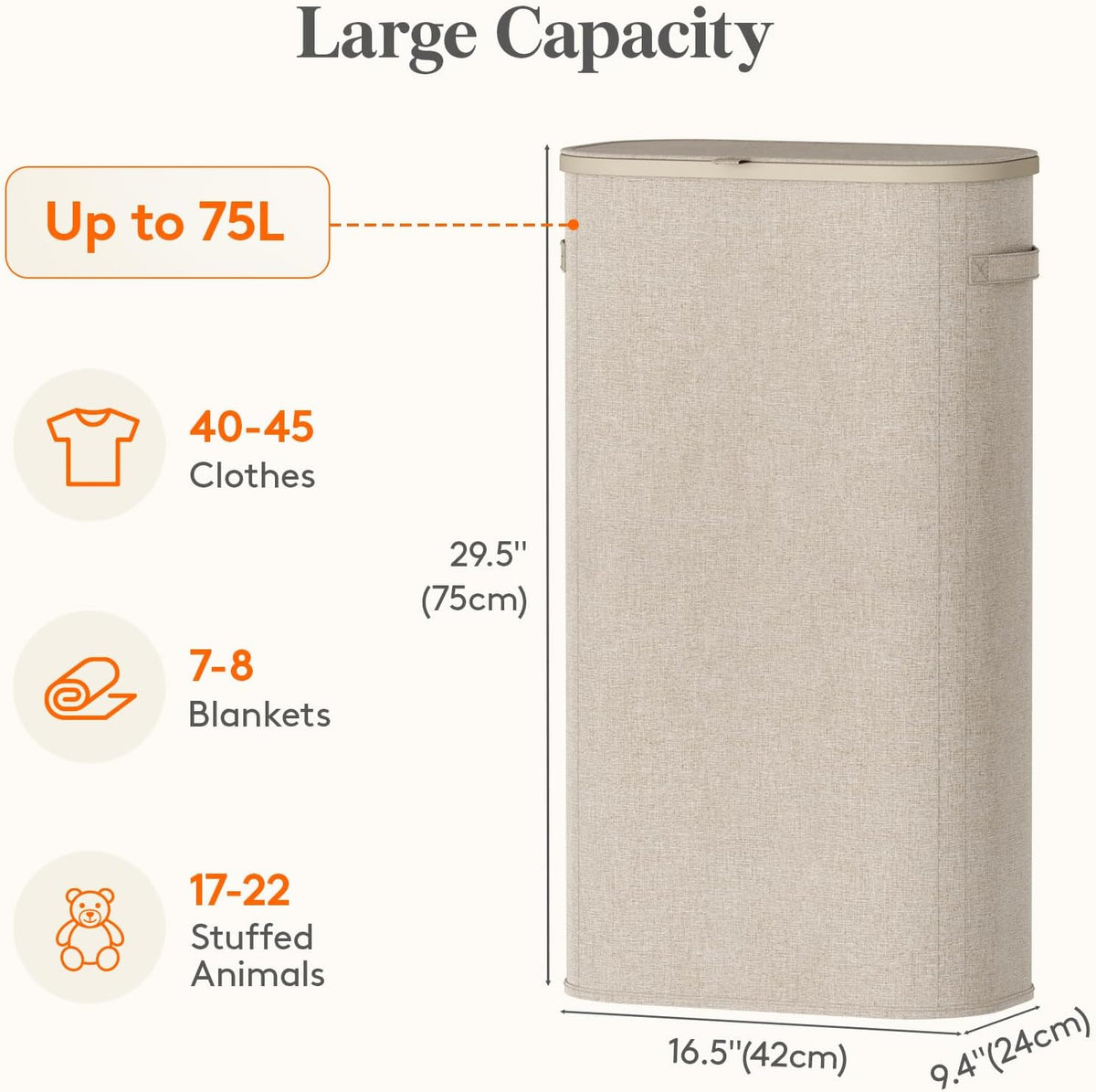 Lifewit 75L Slim Laundry Basket with Lid, Narrow Large Laundry Hamper with Plastic Handles and